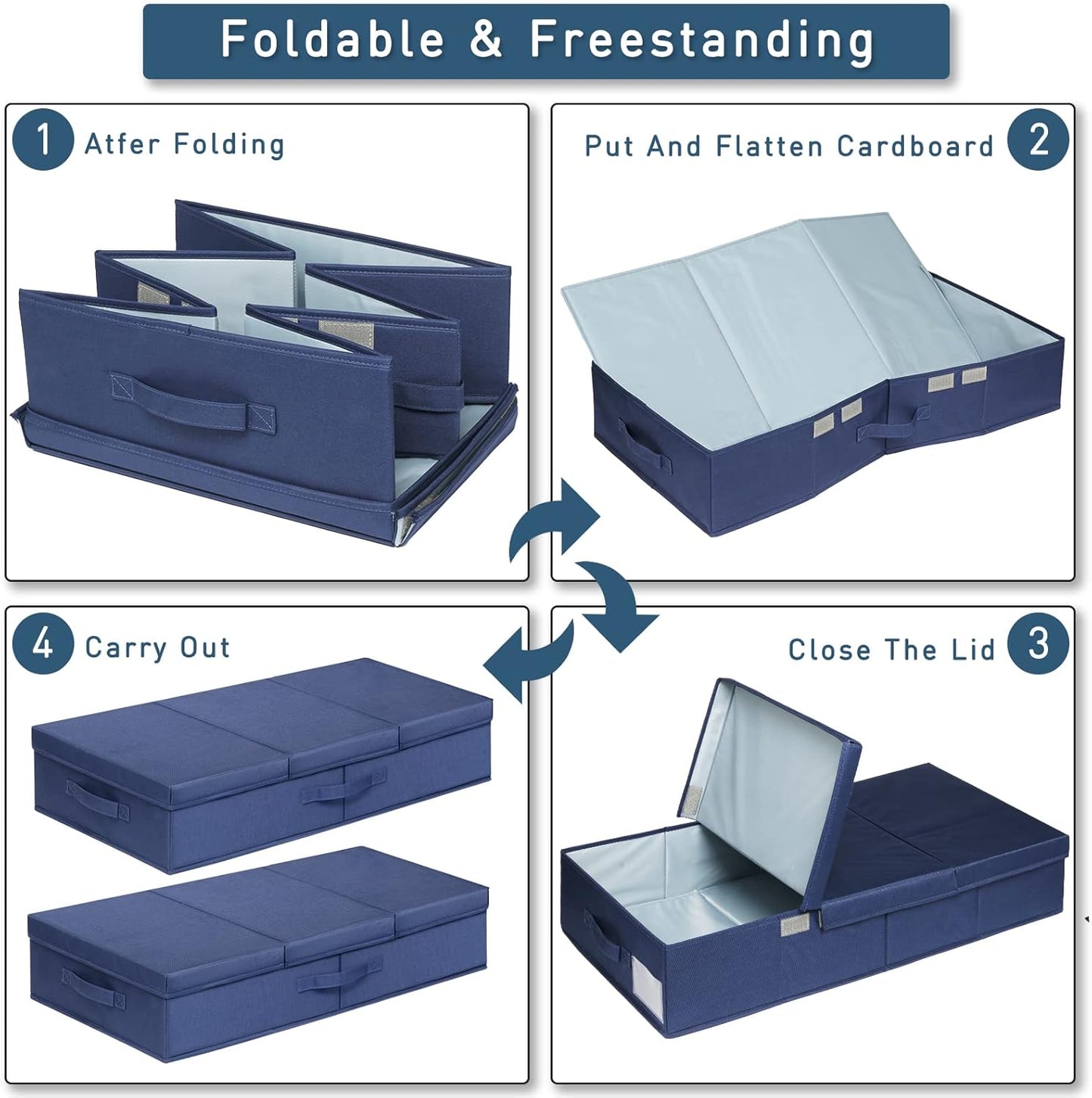 punemi Under Bed Storage Containers, 2 Pack Under Bed Organizer With Lids, Long Flat Stackable Clothes Storage Bins Large Underbed Storage, Organization and Storage Closet For Toys Blankets, Navy