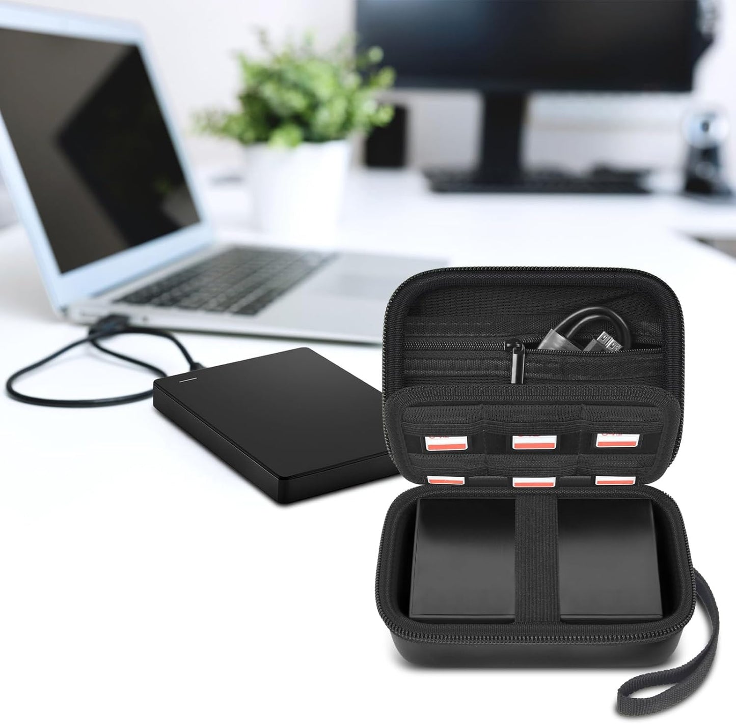 External Hard Drive Case Compatible with Seagate 1TB 2TB 4TB /for UnionSine/for Toshiba/for WD Elements Portable HDD SSD Solid State Hard Drive, SD Cards & USB Drives Holder Organizer (Box Only)