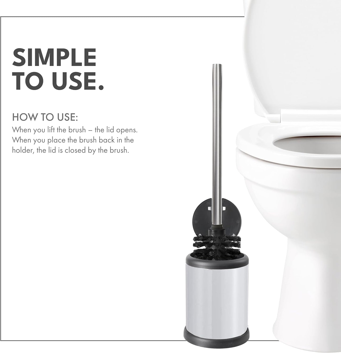 ToiletTree Products Toilet Brush with Lid - Sleek Bowl Brush and Holder - Heavy-Weight Base - Lidded Toilet Bowl Cleaner - White