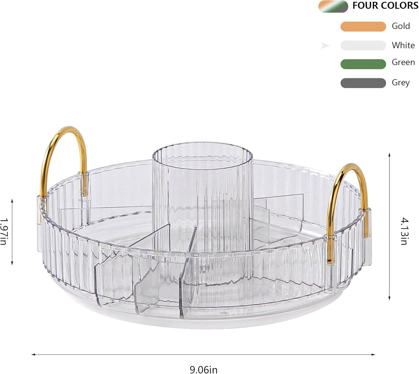 YCIA&DONE Rotating Makeup Organizer for Vanity, Large Capacity Make Up Storage Skin care Shelf Perfume Holders Cosmetic Dresser Organizer Countertop Spinning 360 (White Clear, 1Tier)