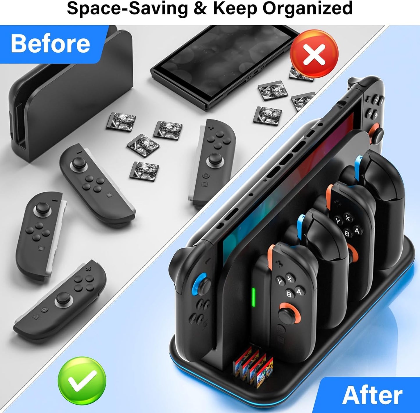 Switch 2 Controller Charger, 3H Fast Charging Dock for Nintendo Switch 2 Joycon, Charger Station for Joycon 2 with LED Lights, 8 Game Card Slot, Storage Docking Stand for Switch2 Accessory