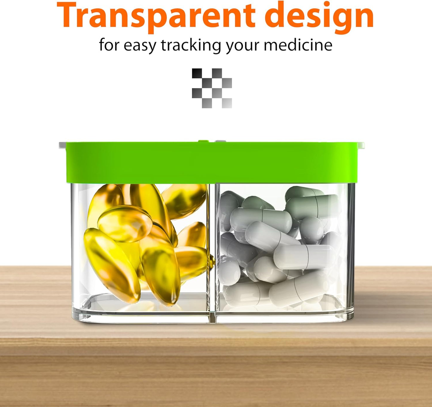 Extra Large Weekly Pill Organizer - XL Vitamin Holder with 7 Detachable AM PM Compartments - Portable Medicine Dispenser for Home and Travel, Big Supplement Container for Weekly or Daily Use, Green