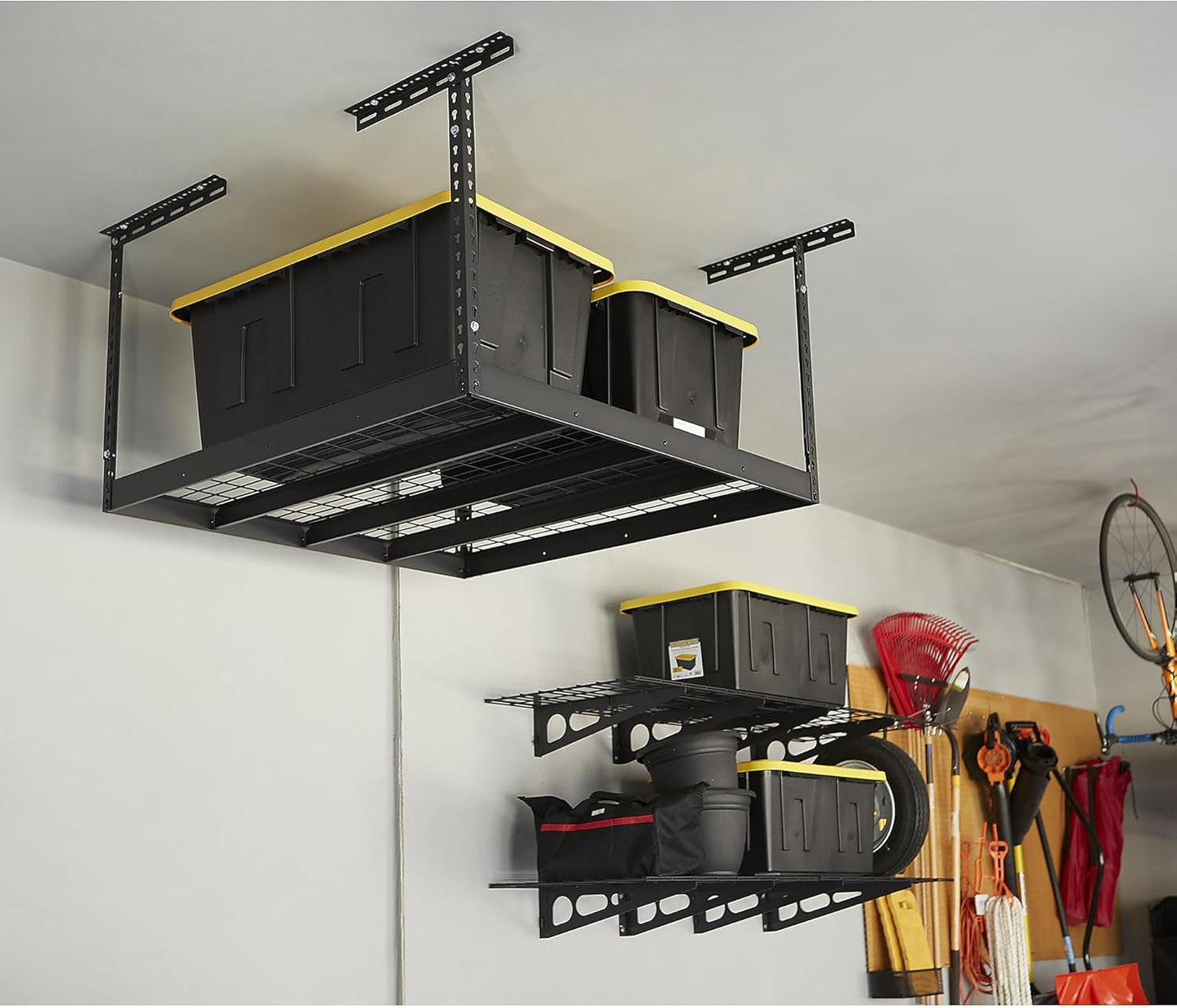 Klutch Overhead Garage Storage Rack — Adjustable Height, 48in.L x 48in.D x 23–37in.H