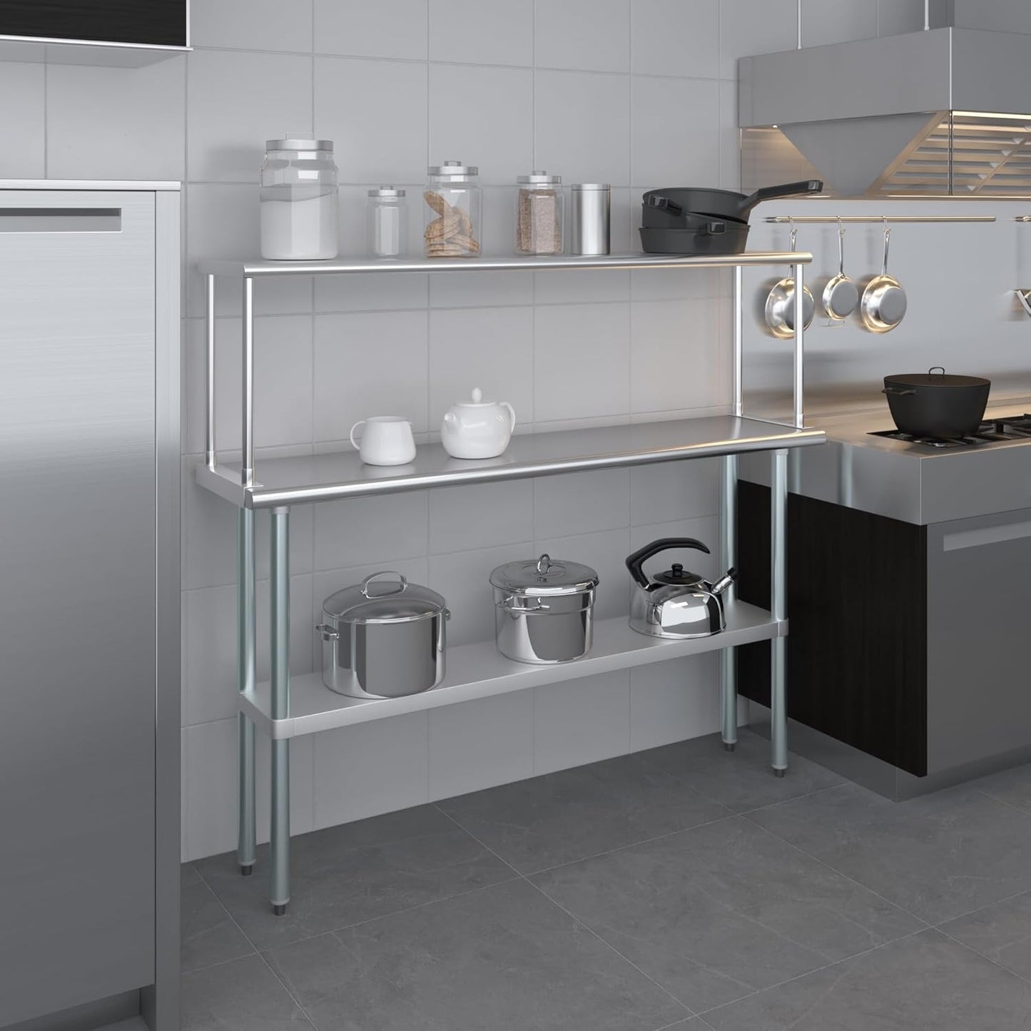Stainless Steel Work Table with Wide Single Tier Overshelf | Metal Kitchen Prep Table & Shelving Combo (14" x 60" Work Table + 12" Overshelf)