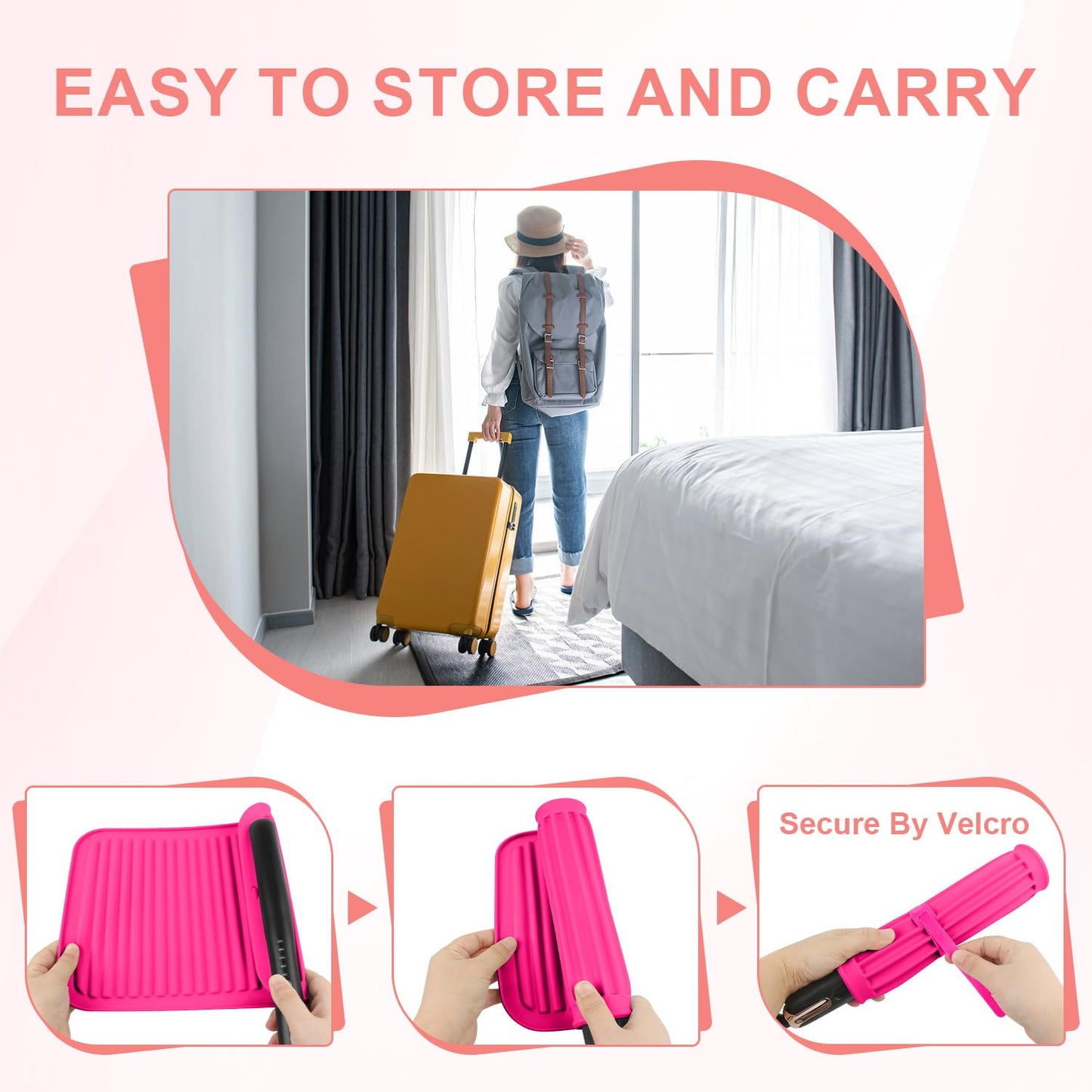 Large Silicone Heat Resistant Mat, Professional Hot Hair Tools Mat for Curling Iron, Flat Iron, Hair Straightener, Portable Hot Pad Cover with Velcro for Travel Home Salon(11.8" x 9.0")