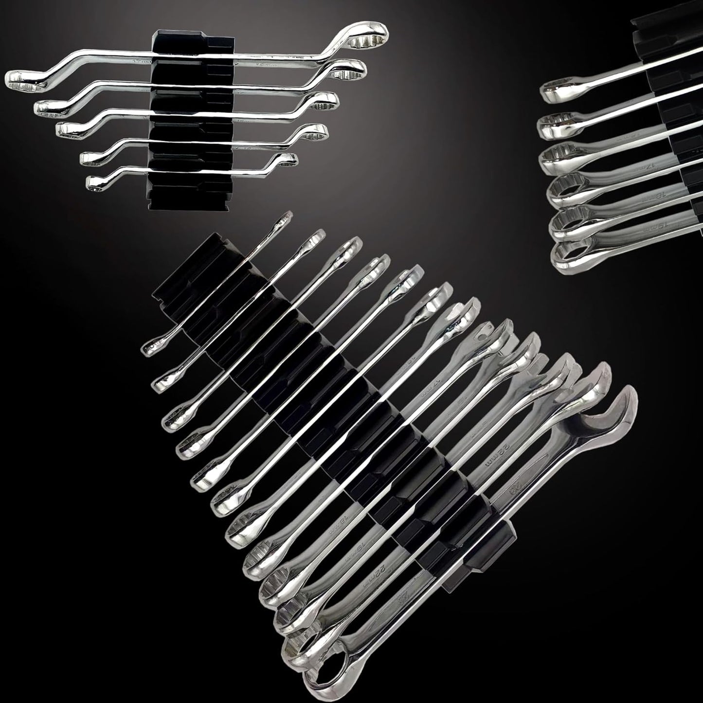46PC Magnetic Wrench Organizer Set for Toolbox Storage - Heavy Duty Wrench Rack with SAE/Metric Labels & Upgraded Magnet - Black Tool Drawer Organizer (Ideal for Mechanics and DIY)