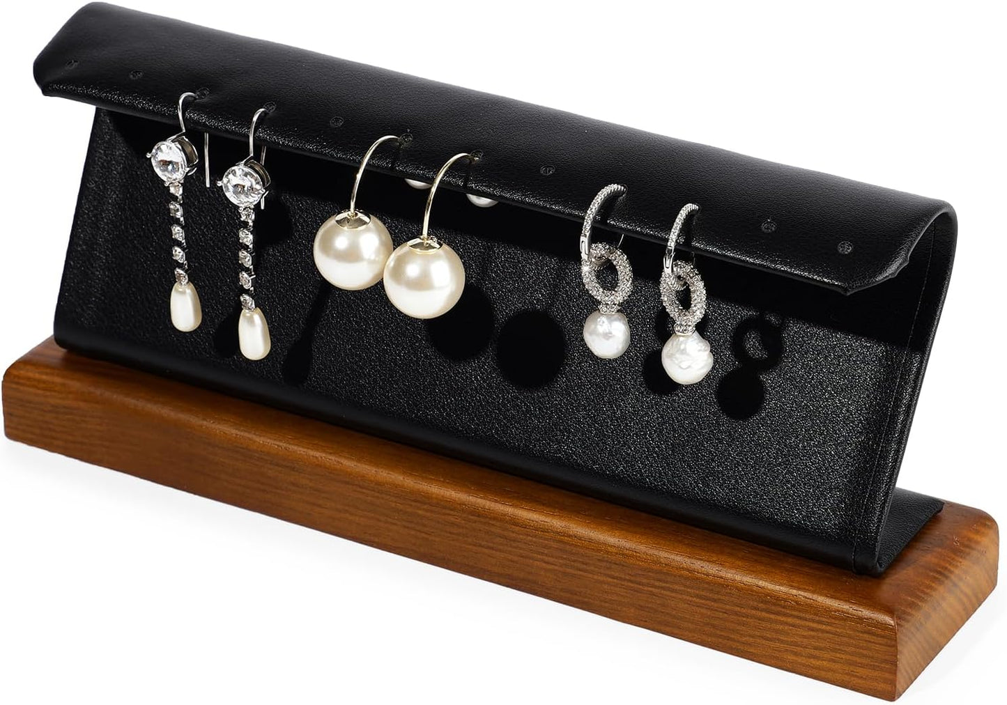 Solid Wood Jewelry Earrings Display Stand Small Jewelry Display for Long Earrings(Black)