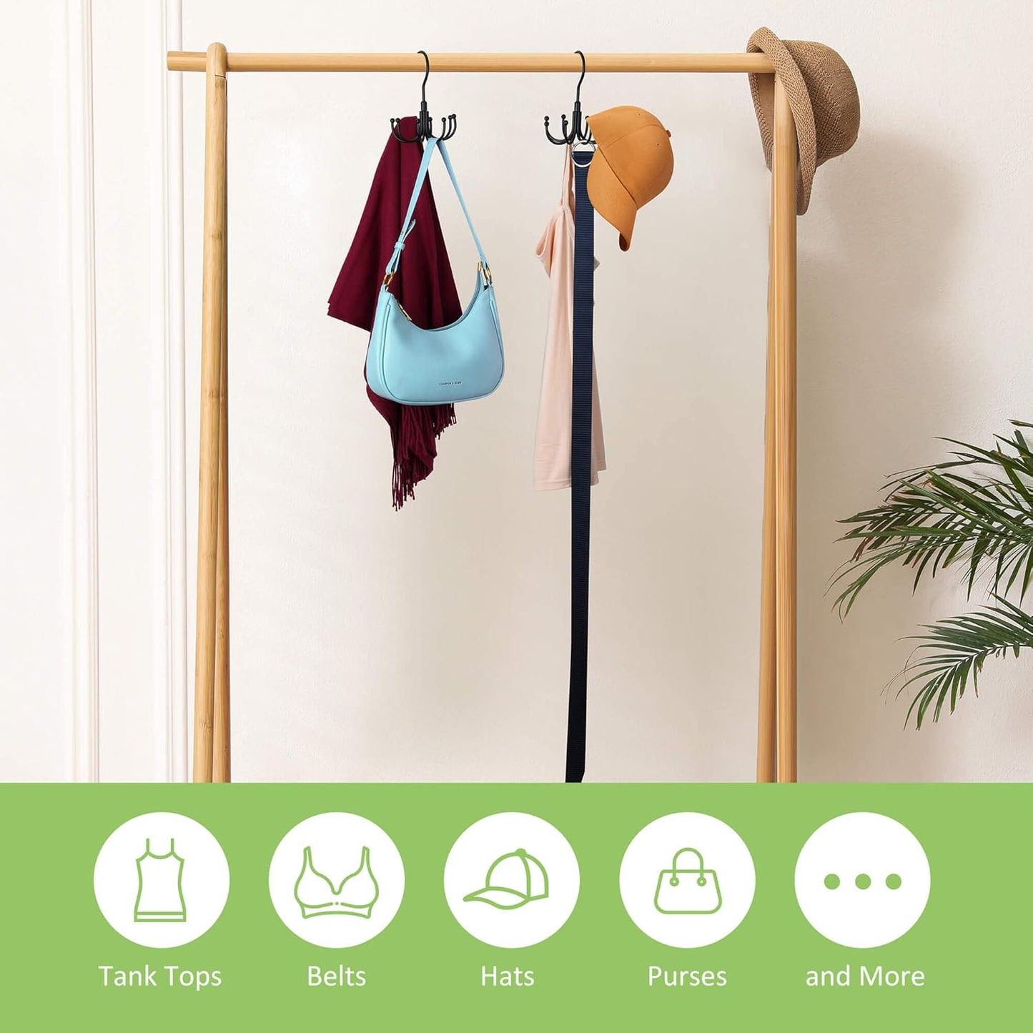 Belt Hanger, Rotatable Belt Organizer for Closet, Accessories Rack, Space Saving Hanging Holder Storage Hook for Belt, Tie, Scarf, Purse, Bra, Tank Top, Black