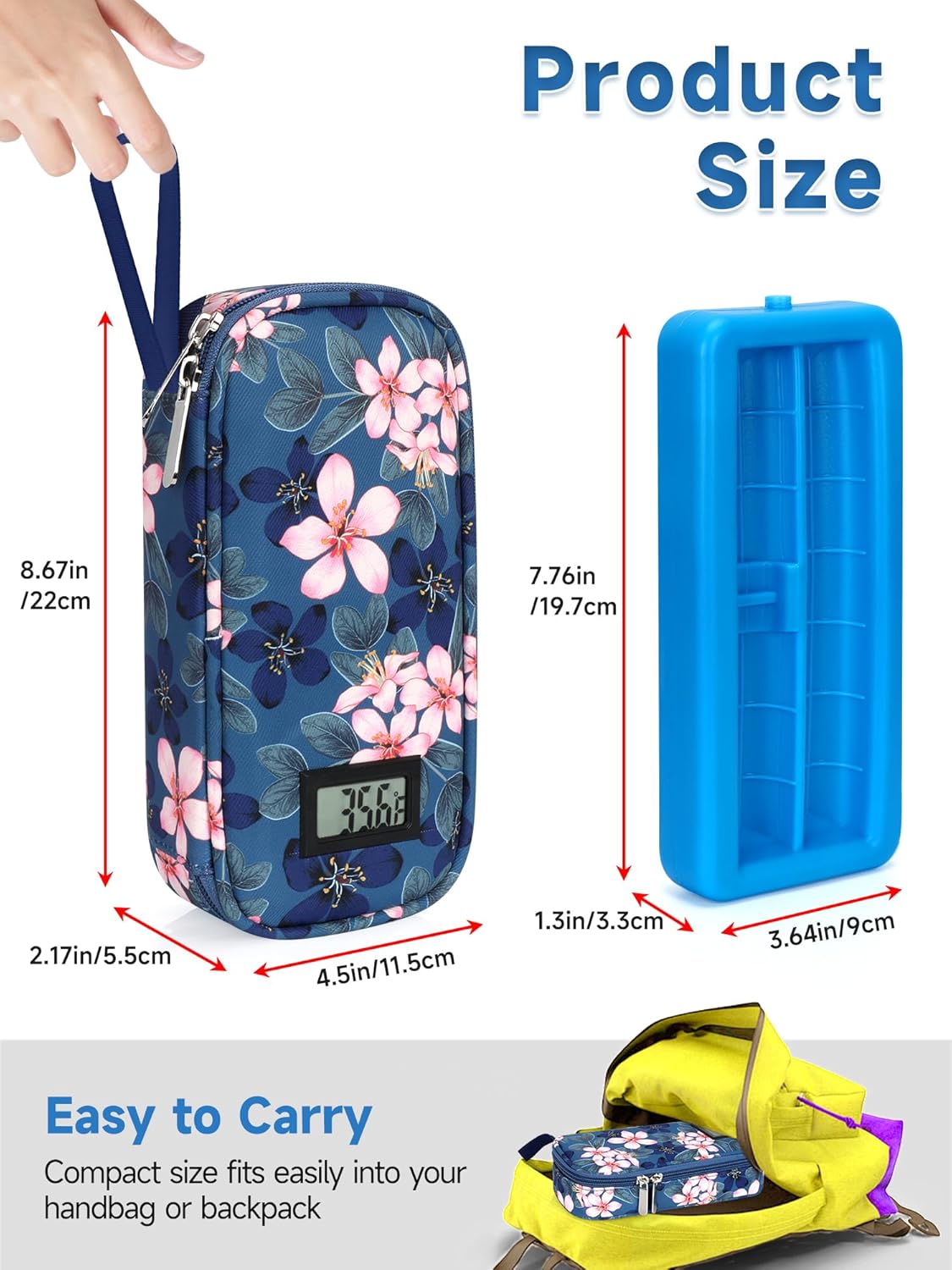 YOUSHARES Insulin Cooler Travel Case for Pen & Vials, Temperature Display Diabetic Medication Cooling Bag with Protective Ice Brick, TSA Approved Refrigerated Diabetes Supplies Carrying Organizer