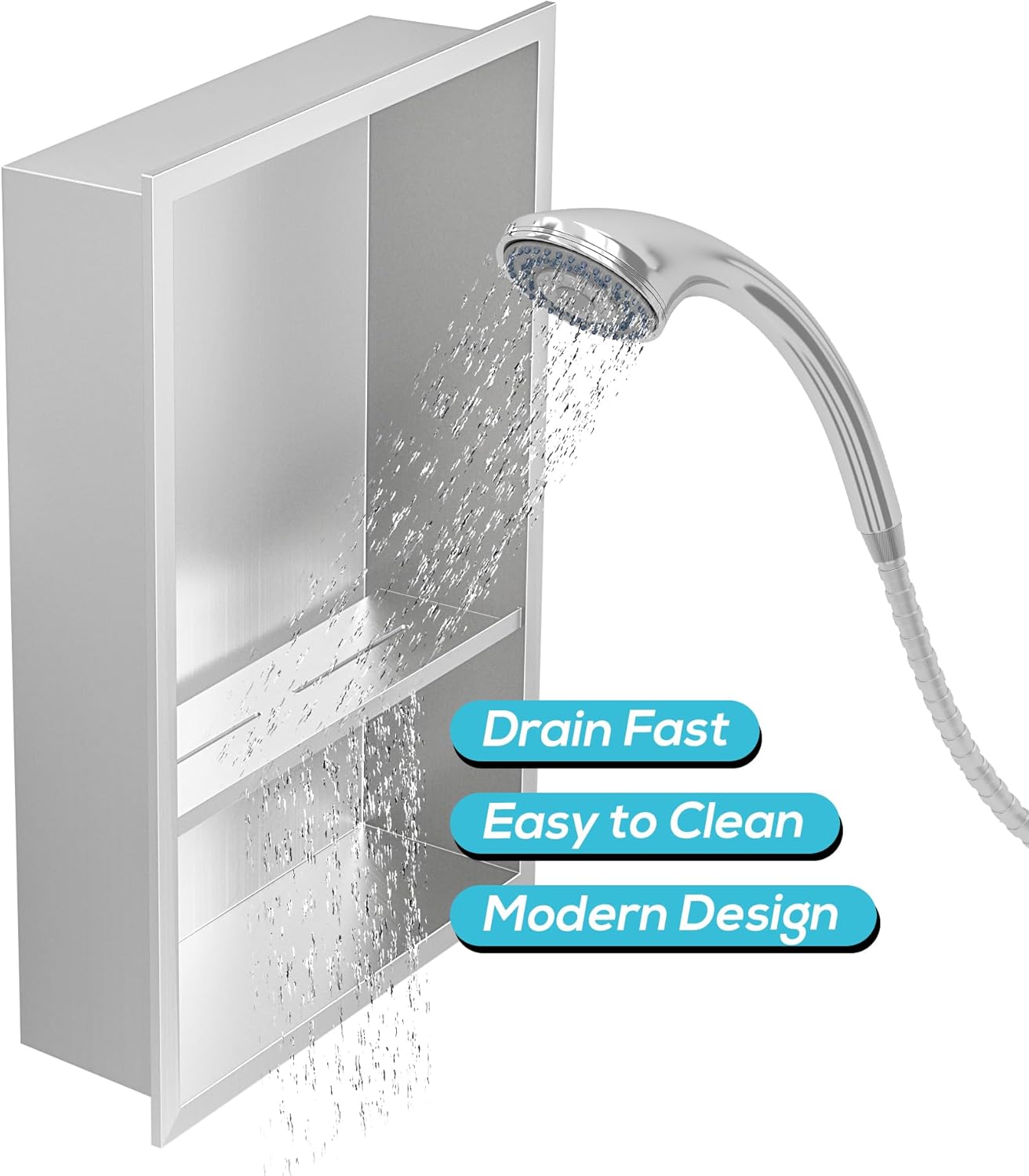 Stainless Steel Shower Niche 18" X 12", No Tile Needed Wall Niche Double Shelves, Recessed Shower Shelf for Bathroom Storage, Brushed Nickel