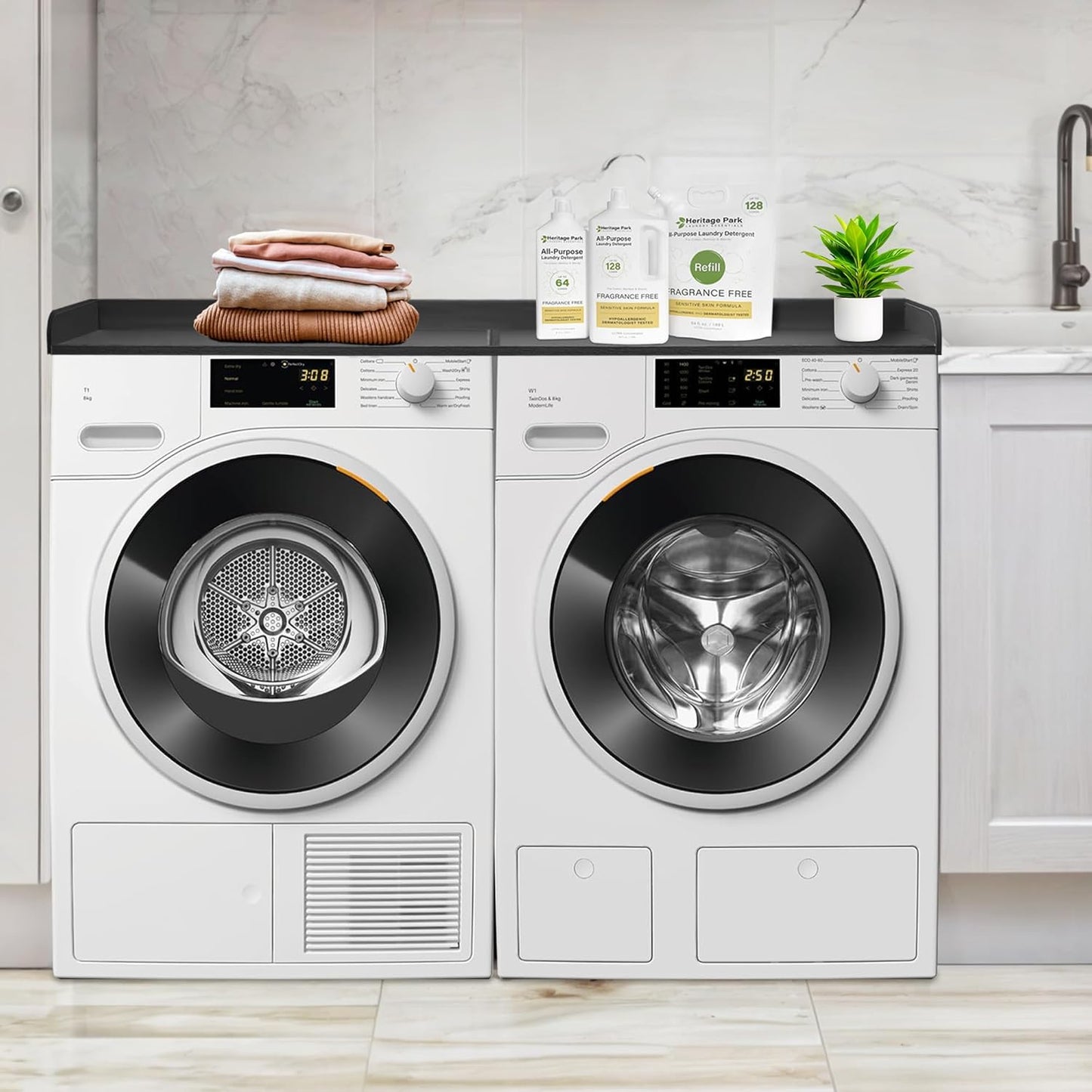 Royxen Washer Dryer Countertop, 27.4" x 54" Wood Universal Fit, Washer Dryer Topper, Laundry Room Organization, Laundry Countertop for Laundry Organization, Black