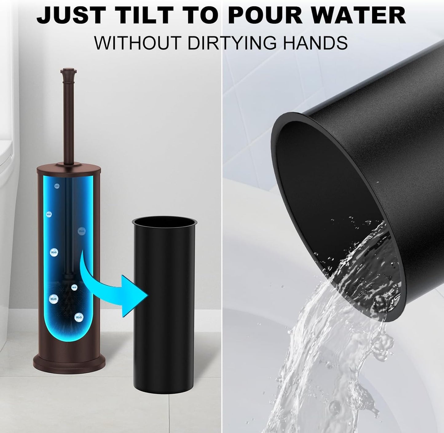 Bronze Toilet Brush and Holder,Extra Long Handled Toilet Brush for Bathroom,Stainless Steel Heavy Duty Toilet Bowl Brush,Removable Inner Bowl,Deep Cleaning Dense Bristles Cleaner Brush -Space Saving