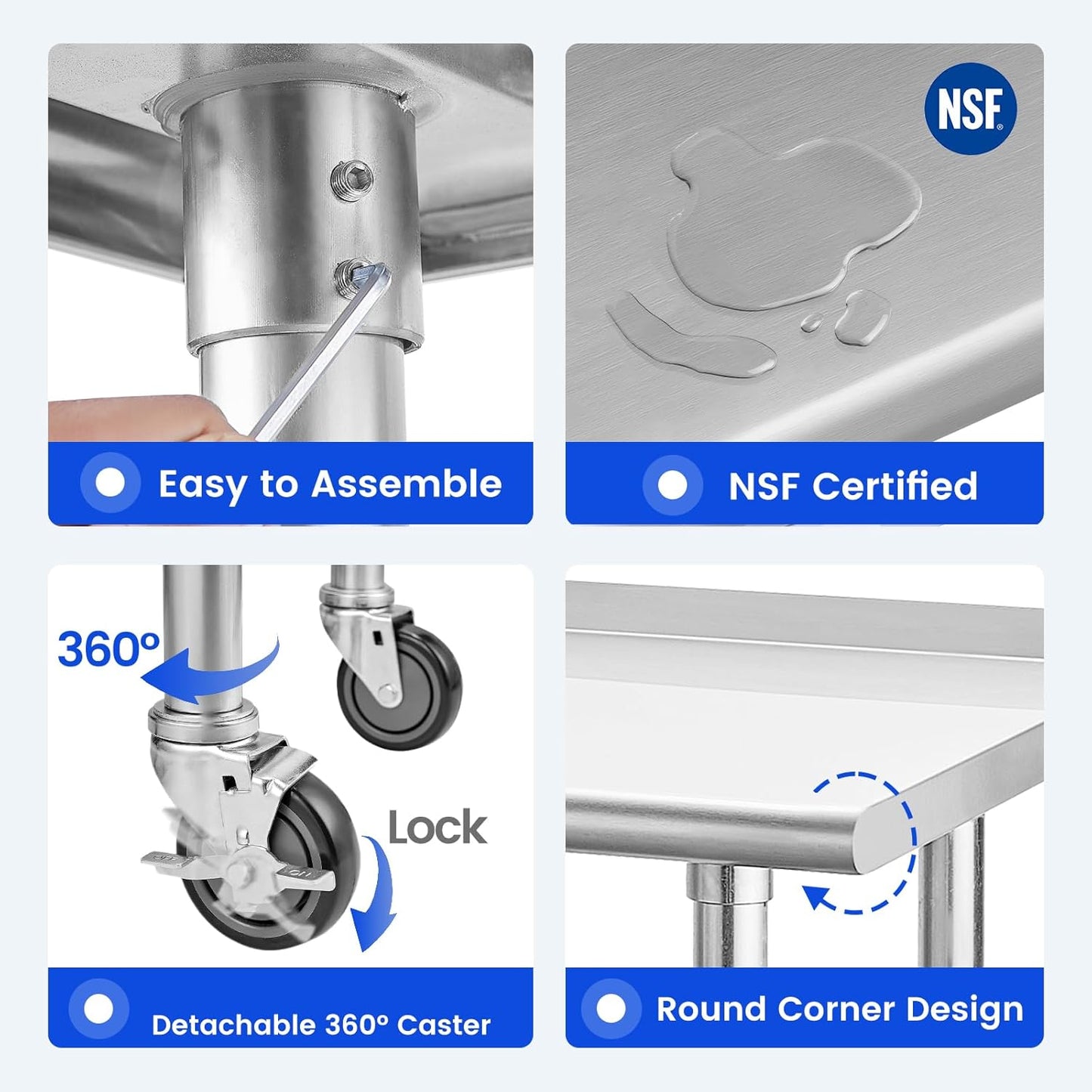 Hally Stainless Steel Table for Prep & Work 24 x 36 Inches with Caster Wheels, NSF Commercial Heavy Duty Table with Undershelf and Backsplash for Restaurant, Home and Hotel