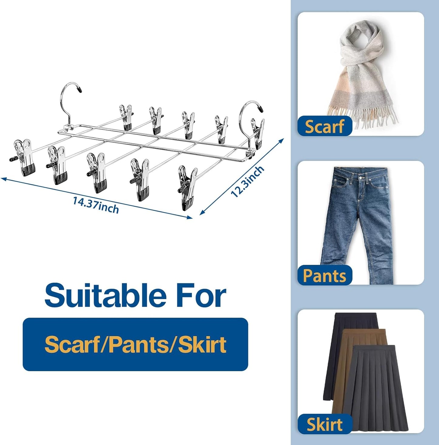 3 Piece Skirt Hanges Space Saving, Pants Hangers with Clips 5 Tier,Closet Organizers and Storager,Clothes Hanger Space Saver,Closet Organization for Skirt,Trousers,Jeans,Legging