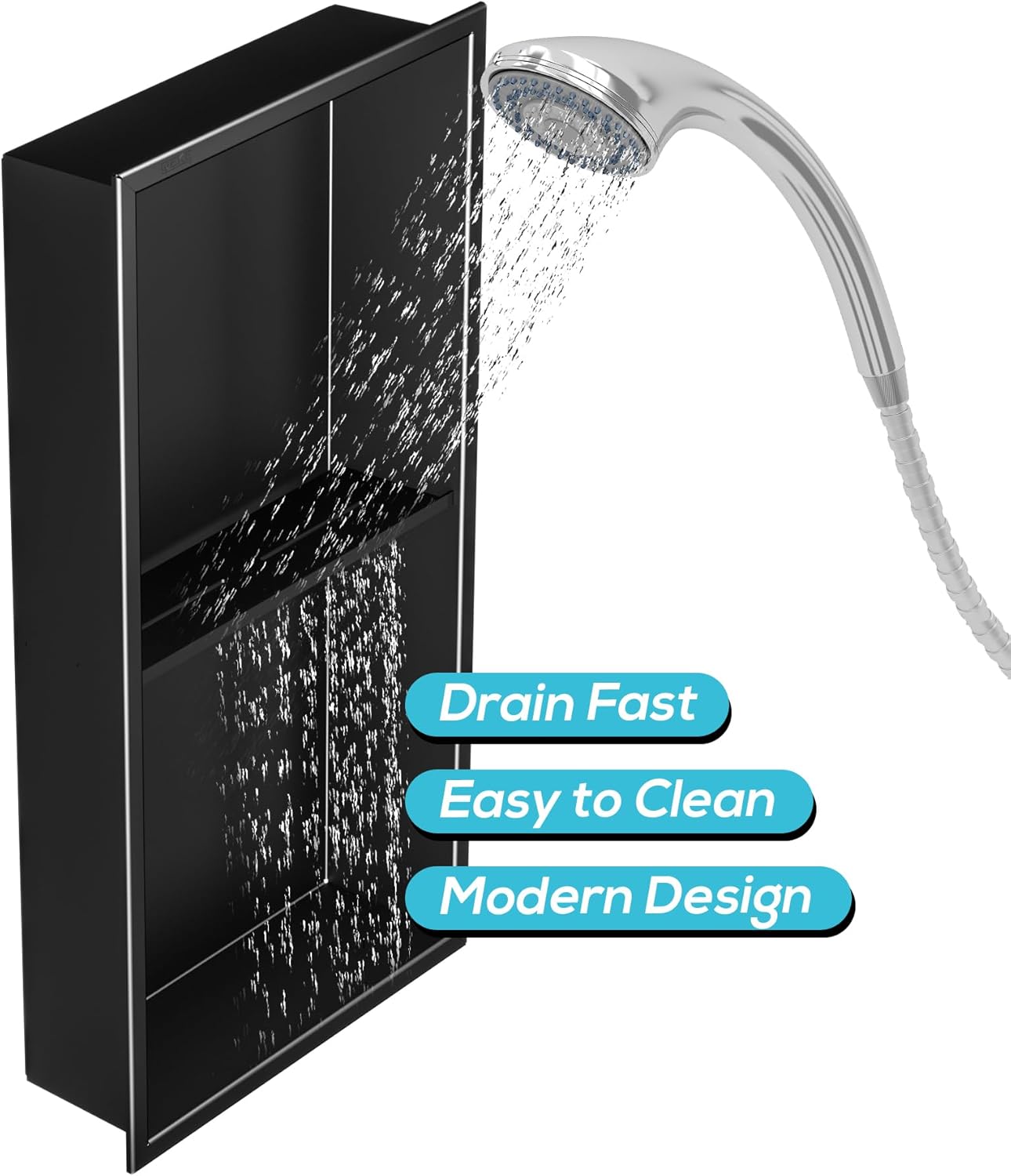 Stainless Steel Shower Niche 24" X 12", No Tile Needed Wall Niche Double Shelves, Recessed Shower Shelf for Bathroom Storage, Matte Black