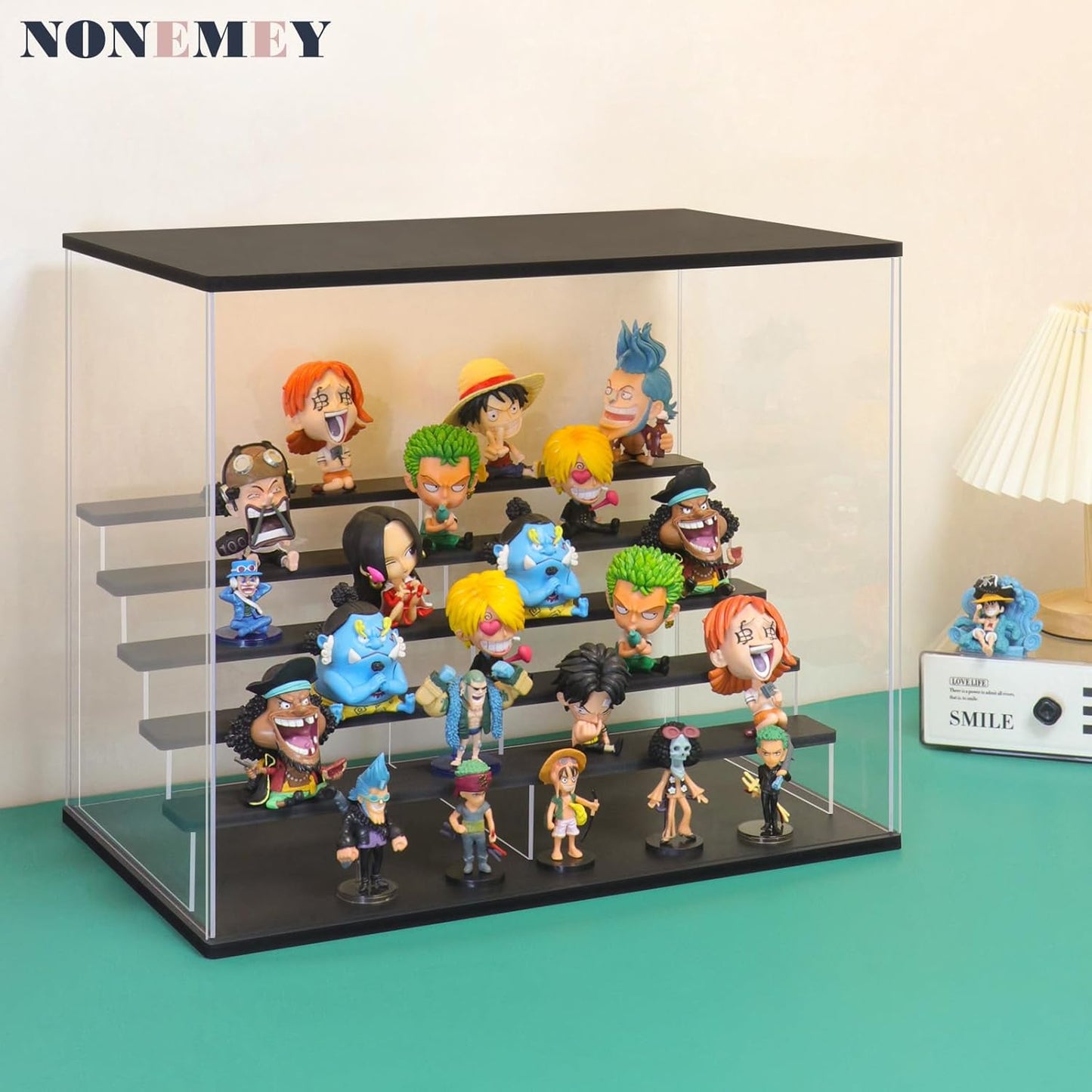NONEMEY Clear Acrylic Display Case Stand with LED Light 2/3/4/5/6 Tier Storage Box Showcase Dustproof Organizer Box for Collectibles (6 Tiers 19.6 * 12.5 * 16.5inch)