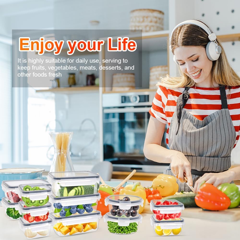 24Piece Food Storage Container with Lids (12 Containers + 12 Lids),plastic sealed food storage box,Suitable for the storage and organization of food in the kitchen,BPA Free Storage Containers