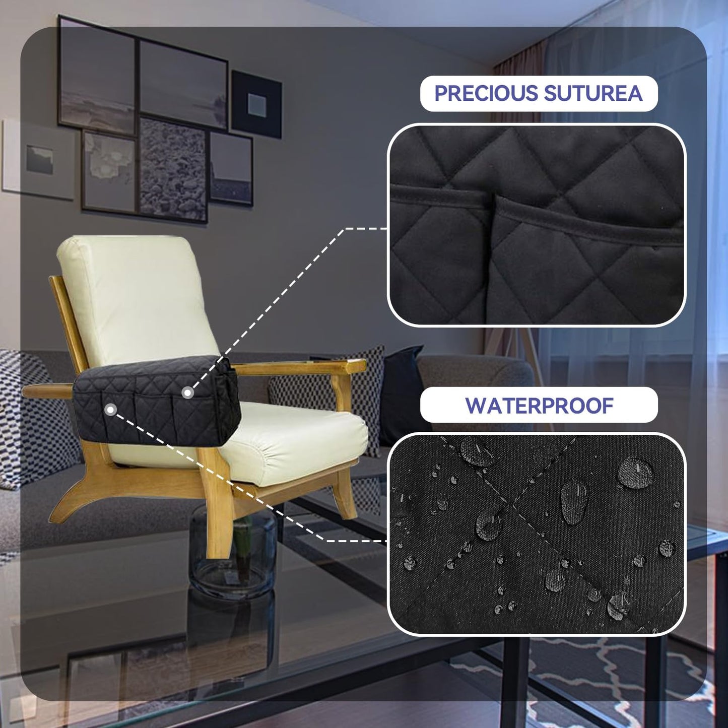 MEHIDFY Armchair Caddy, Waterproof Sofa Armrest Organizer, Non Slip Recliner Organizer, Remote Holder for Recline, Recliner Caddy with 14 Pockets Storage for TV Remote, Phone, Magazine (Black)
