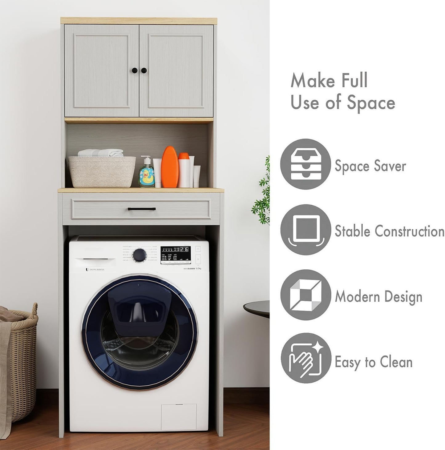 Washer Dryer Countertop with Shelf, Over The Washer or Dryer Storage Shelves Cabinet, Laundry Room Storage and Organization, Compact Washing Machines with a Width of Less Than 27 inches