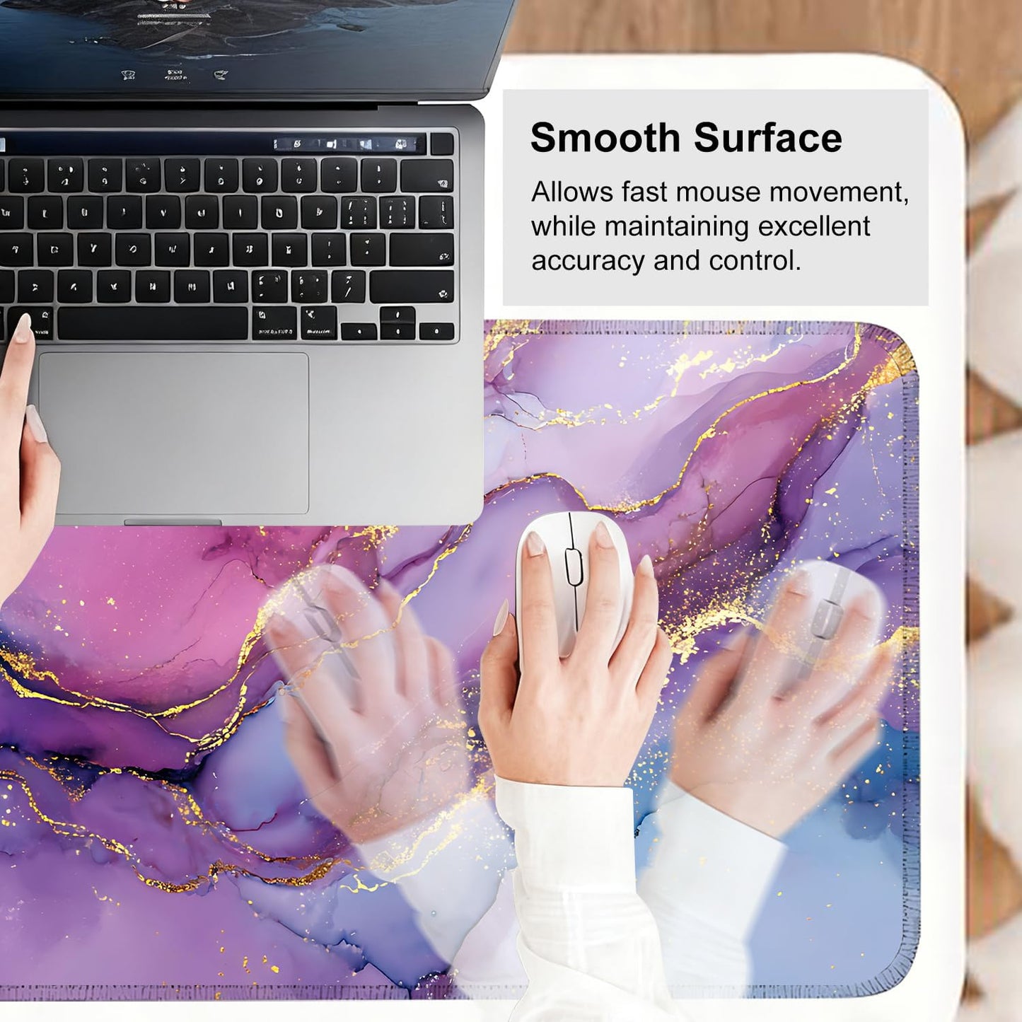 Purple Marble Ink Mouse Pad – Large Extended Desk Mat 31.5 x 11.8 in– Alcohol Ink Watercolor with Gold Vein Design, Non-Slip Base, Waterproof Surface, Aesthetic Keyboard & Mouse Pad