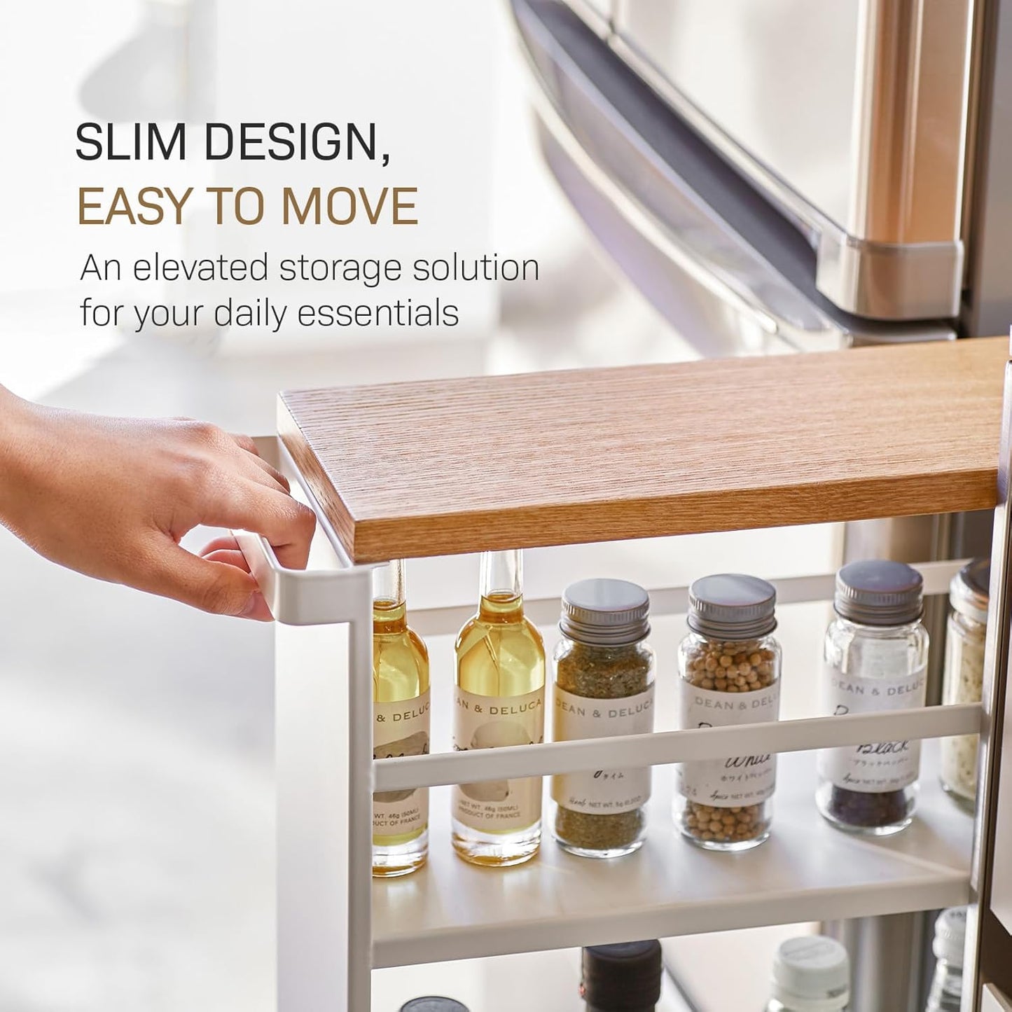 YAMAZAKI home Tower Rolling Slim Storage Cart With Handle White