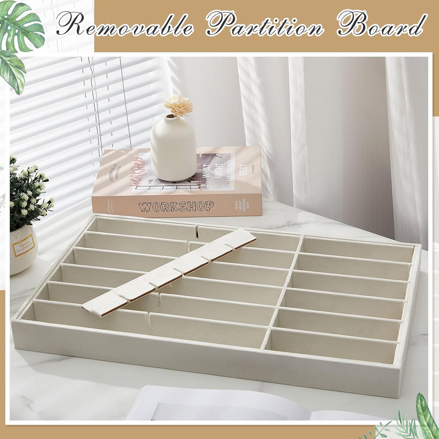 Amylove 2 Pcs Sunglass Organizer Trays Glasses Stackable Jewelry Trays Sunglass Organizer Display Box(18 Grids,Beige)