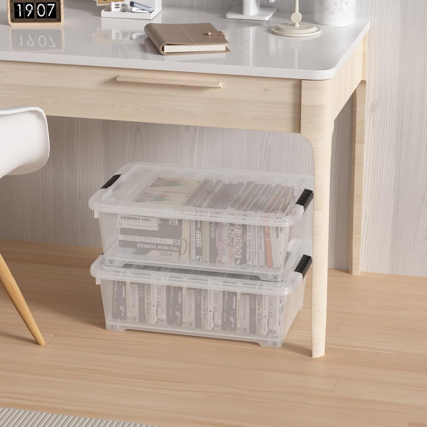20 Quart Plastic Under Bed Storage Containers, Latching Storage Boxes with Wheels, Clear Under Bed Storage Bins, 4 Pack
