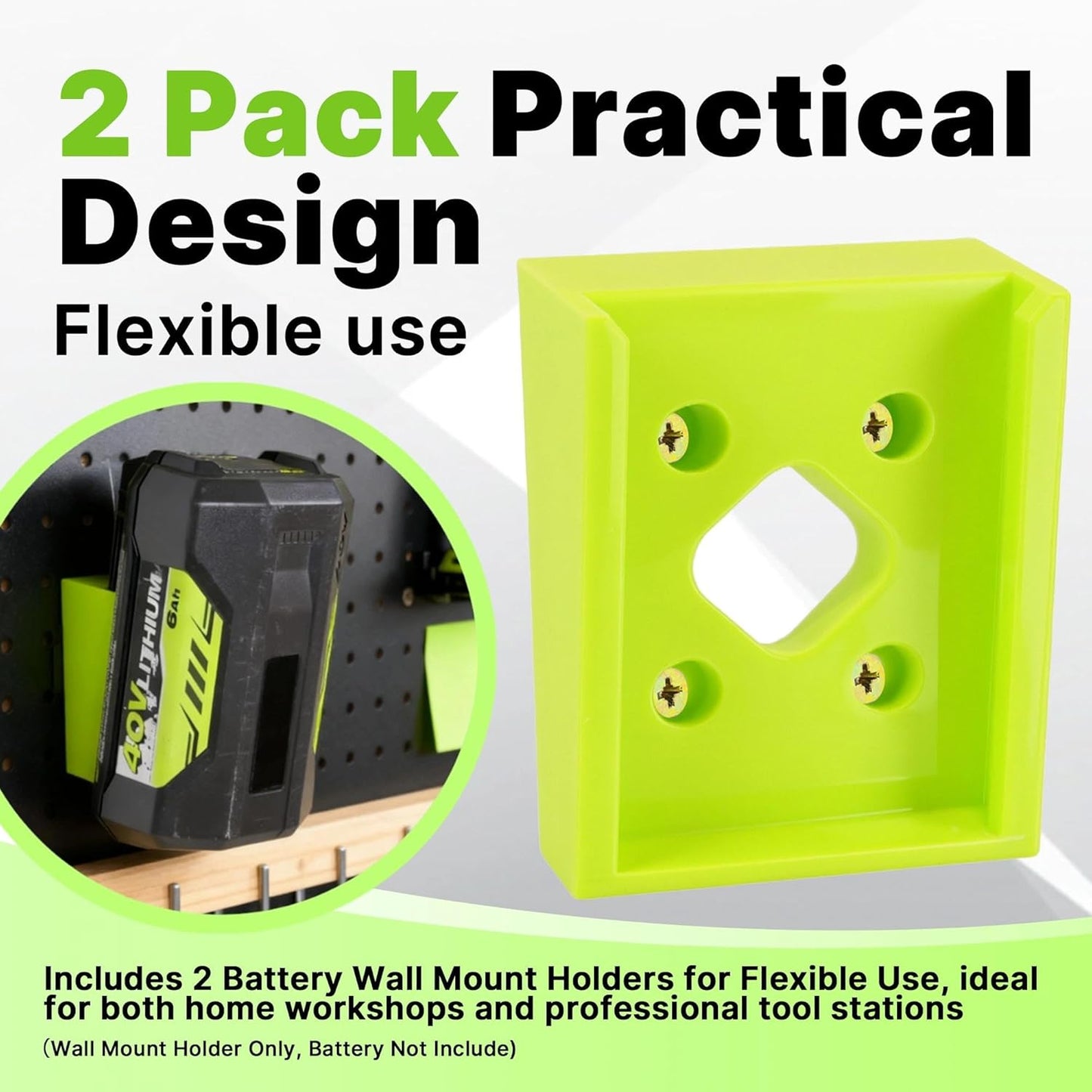 Wall Mount Holder Compatible with Ryobi Battery 40V:4Ah, 5Ah, 6Ah, 2 Pack Plastic Wall Mount Battery Storage Rack with Screws