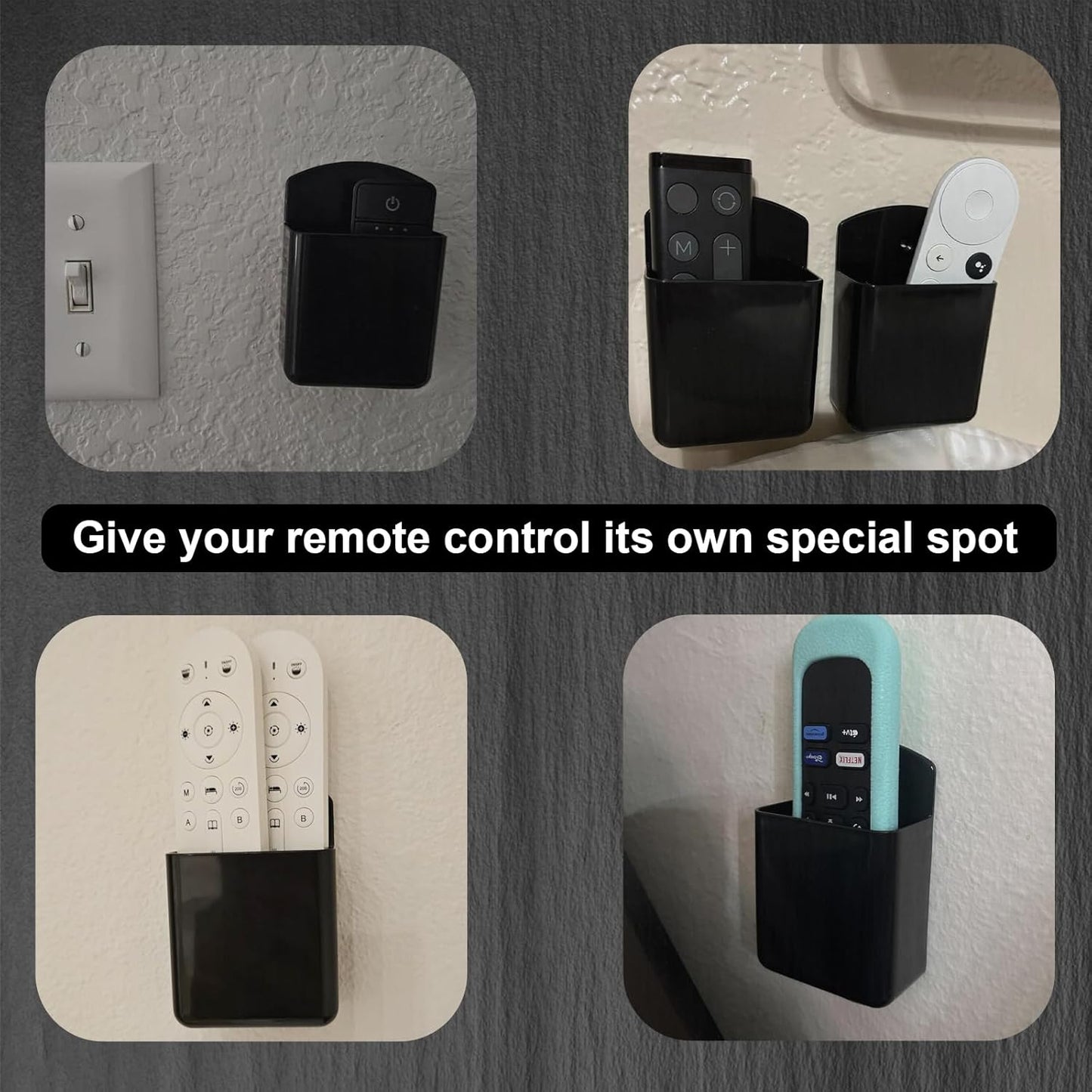 4Pcs Remote Holder Wall Mount, Remote Control Holder for AC TV, Wall Mount Box Organizer with Self Adhesive and Screws for Home Office Storage
