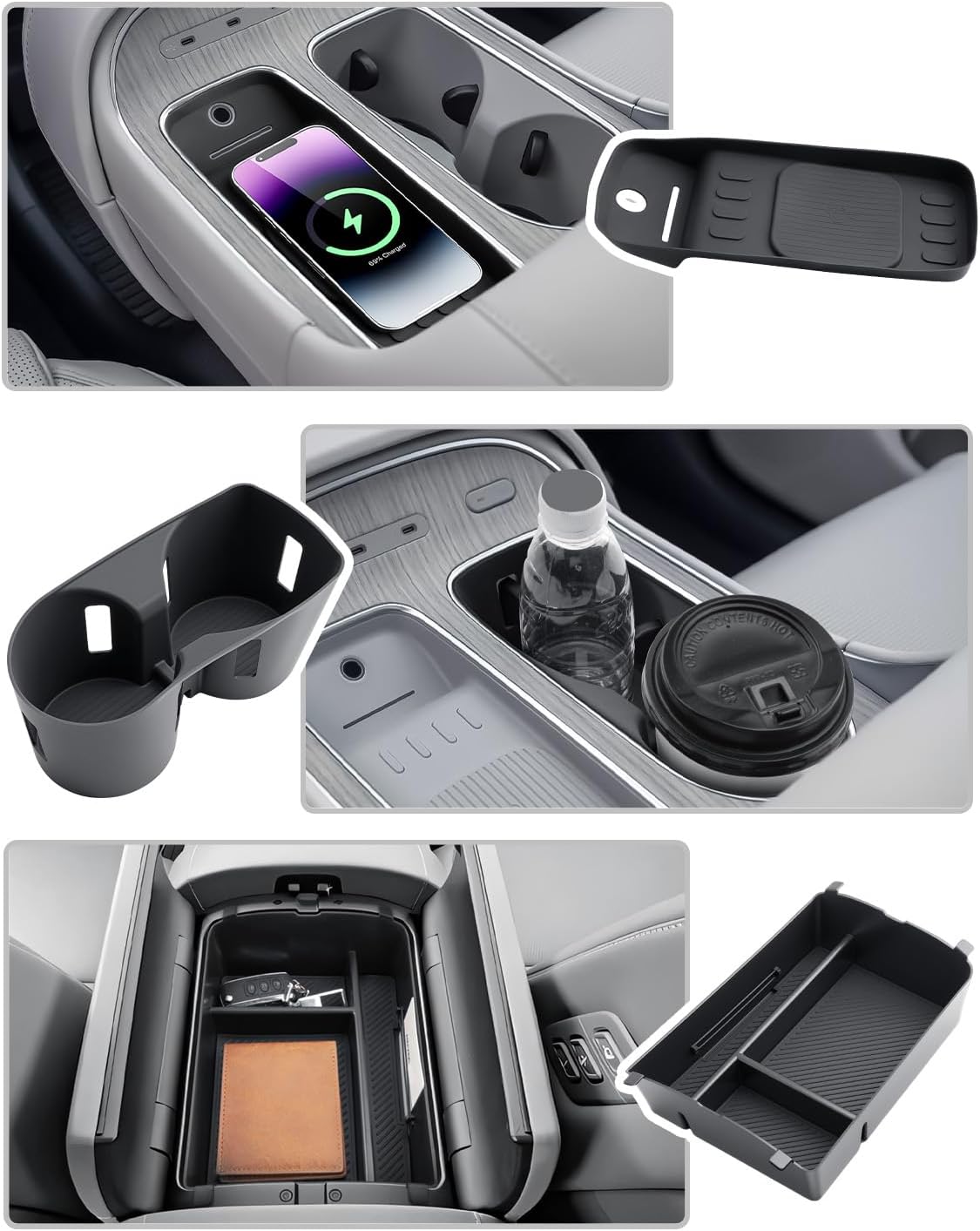 CDEFG 3Pcs for 2026 Hyundai Palisade Center Console Organizer for 2026 Hyundai Palisade Accessories Middle Console Storage Box & Wireless Charging Mat & Cup Holder Cover(Only for Split Armrest)