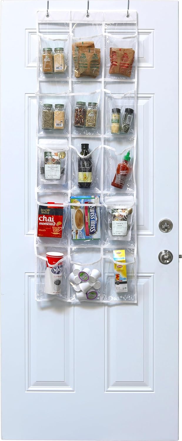 Simple Houseware 2-Pack Clear Over the Door Hanging Pantry Organizer (52" x 18") with 15 Pockets Each, Cabinet Hanging Storage for Kitchen