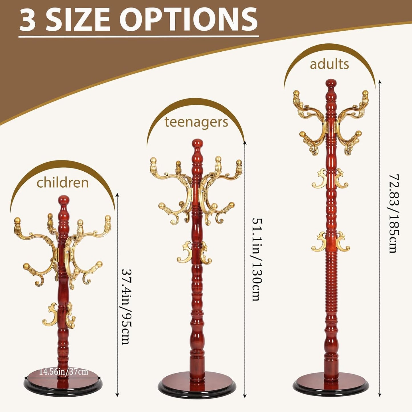 Solid Wooden Coat Rack Stand, Coat Racks Freestanding with 14 Hooks, Natural Birch Wood Coat stands with Sturdy Round Base, Tree Coat Hanger Standing for Entryway Bedroom Office (Begonia)