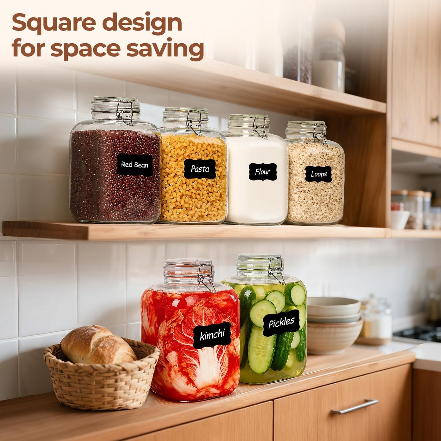 ComSaf 1.1 Gallon Glass Jar with Lid, Flour Sugar Storage Containers 4L, Cereal containers storage, Glass Jars with Airtight Lid, Large Storage Containers with Lids for Pickled Egg, Herb, Set of 2