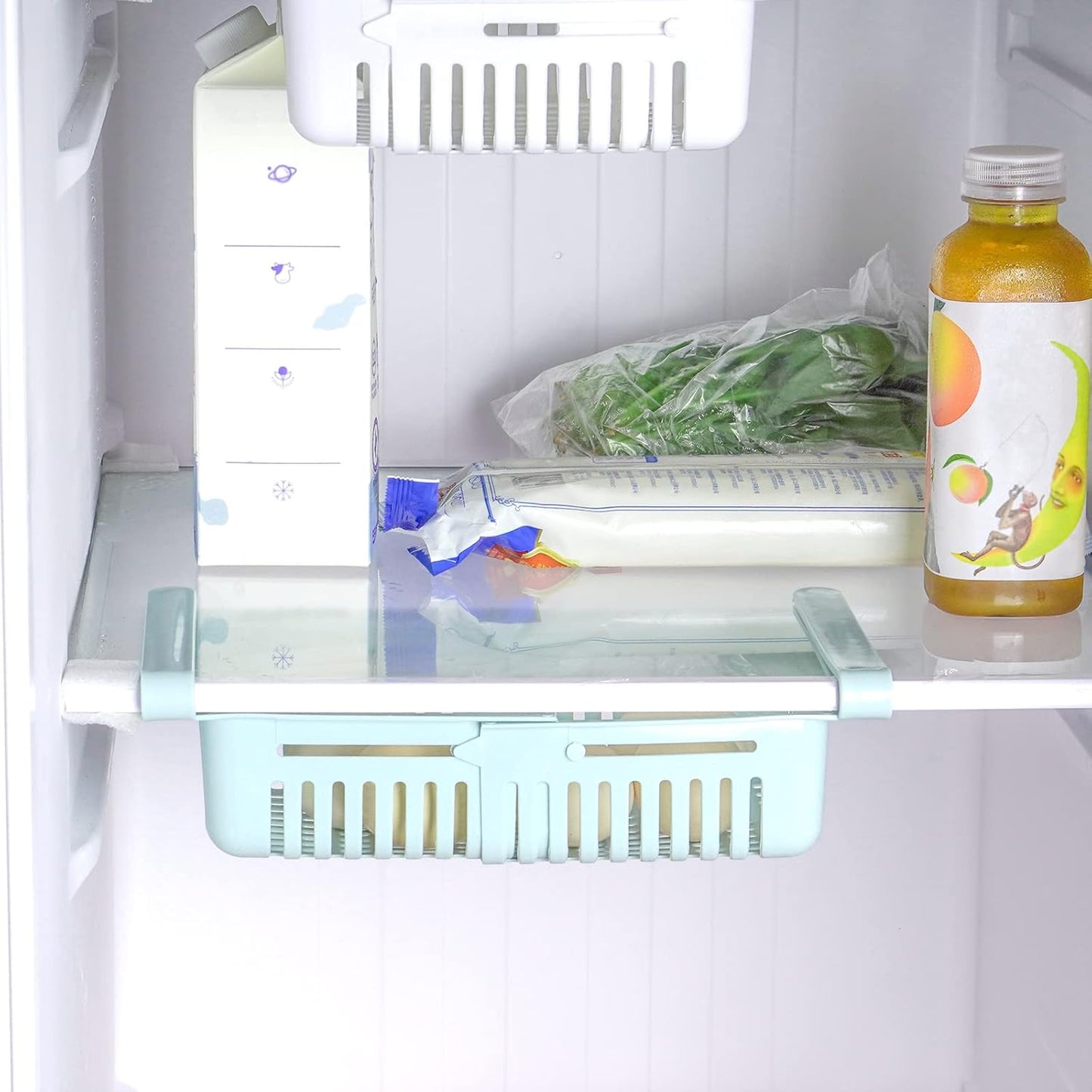 Refrigerator Drawer Organizer 2 Packs Retractable Drawer Refrigerator Storage Box, Unique Design Pull Out Storage Box, Sliding Shelves Refrigerator Hanging Organizer
