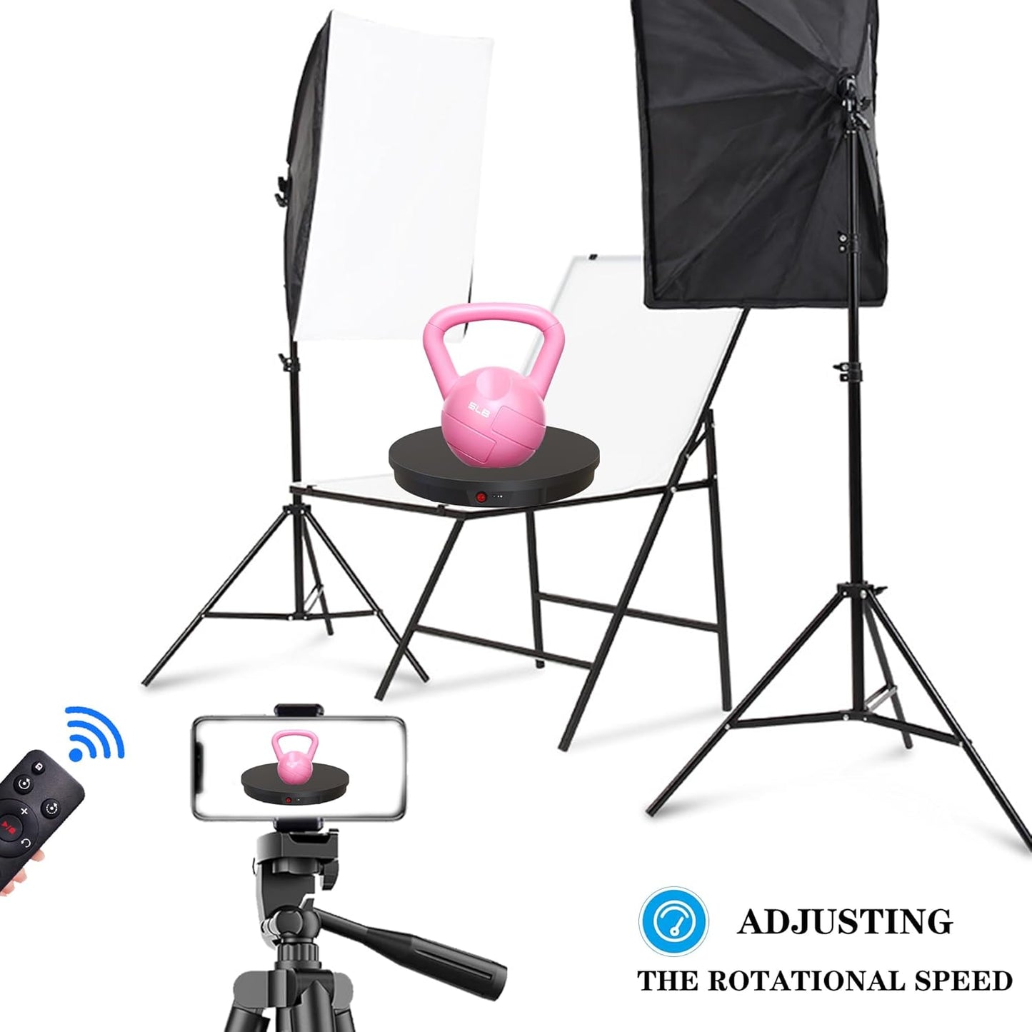 JAYEGT Motorized Rotating Display Stand, 360 Degree Electric Rotating Potography Turntable for Products Display,Live Video Show, Remote Control Angle, Speed (Black/ 20.5inch /330Lbs Load/Wired)