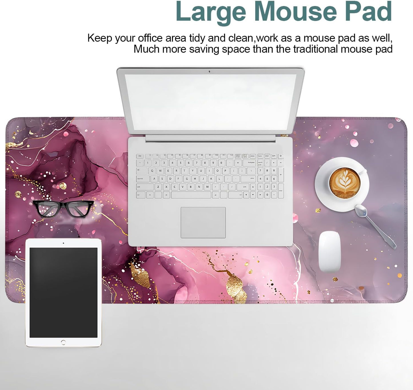 Pink Gaming Mouse Pad 35.4"x15.7"Desk Mat Anti-Slip Rubber Base & Durable Stitched Edges for Gamers Smooth Mouse Writing Surface for Desk Office/Home