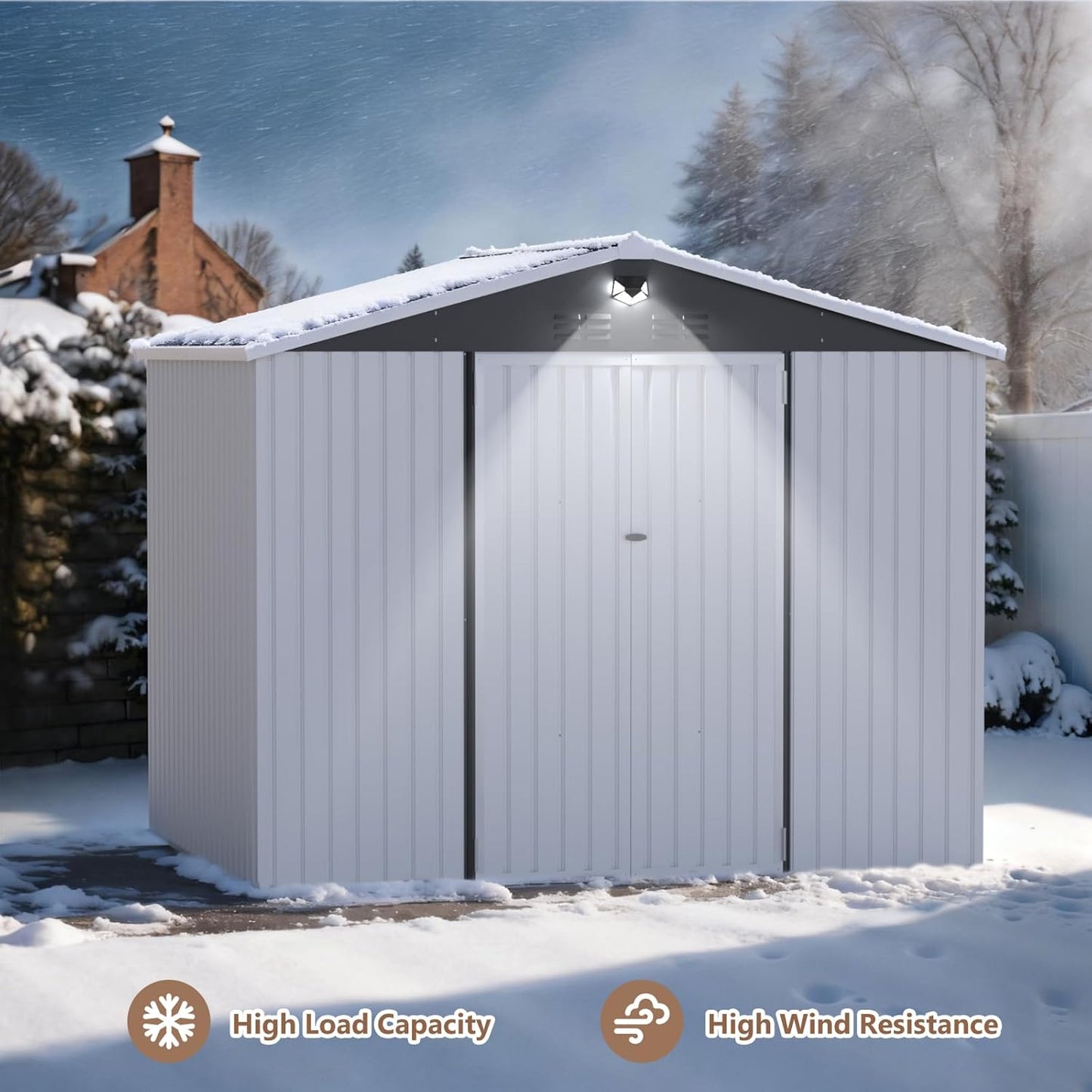 10X8 FT Outdoor Storage Shed, Metal Garden Shed - Tool Storage Sheds with Lockable Doors, Waterproof Outside Storage Building for Backyard, Patio (White; Floor Not Included)