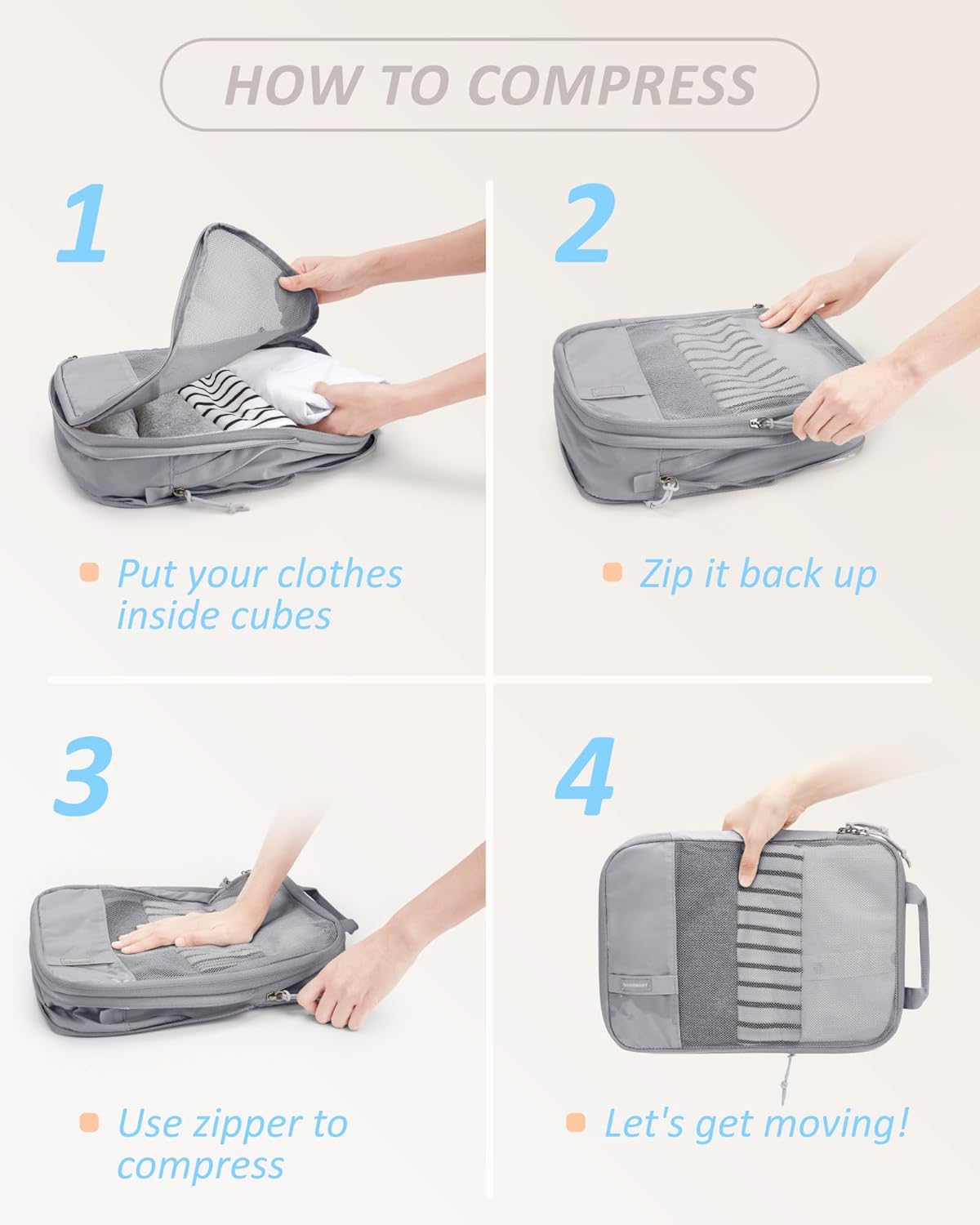 BAGSMART 6 Set /4 Set/2 Set Compression Packing Cubes for Travel, Lightweight Luggage Organizer Bags, Durable Space Saver Bags Travel Essentials