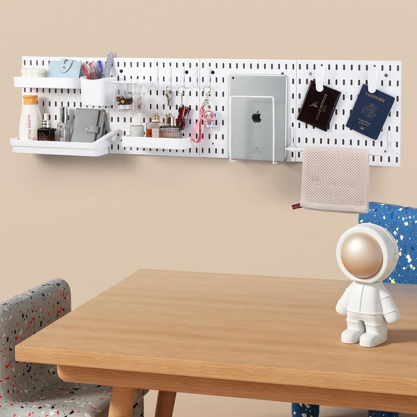 Peg board Set - 17 pcs Pegboard Kit, Includes 4 Pegboards with 13 Different Accessories, Pegboard Wall Organizer, Peg Boards for Wall Craft Room for Kitchen, Garage, Workshop, Tool Accessories | White