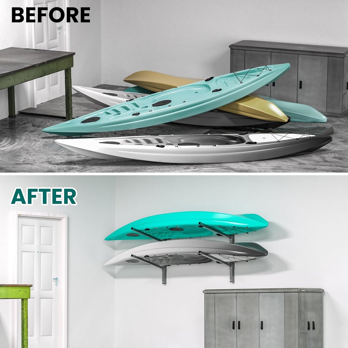EVERHANGER Wall Mounted Kayak Storage Rack, Adjustable Kayak Holder, Heavy Duty Canoe Rack, Indoor & Outdoor Use