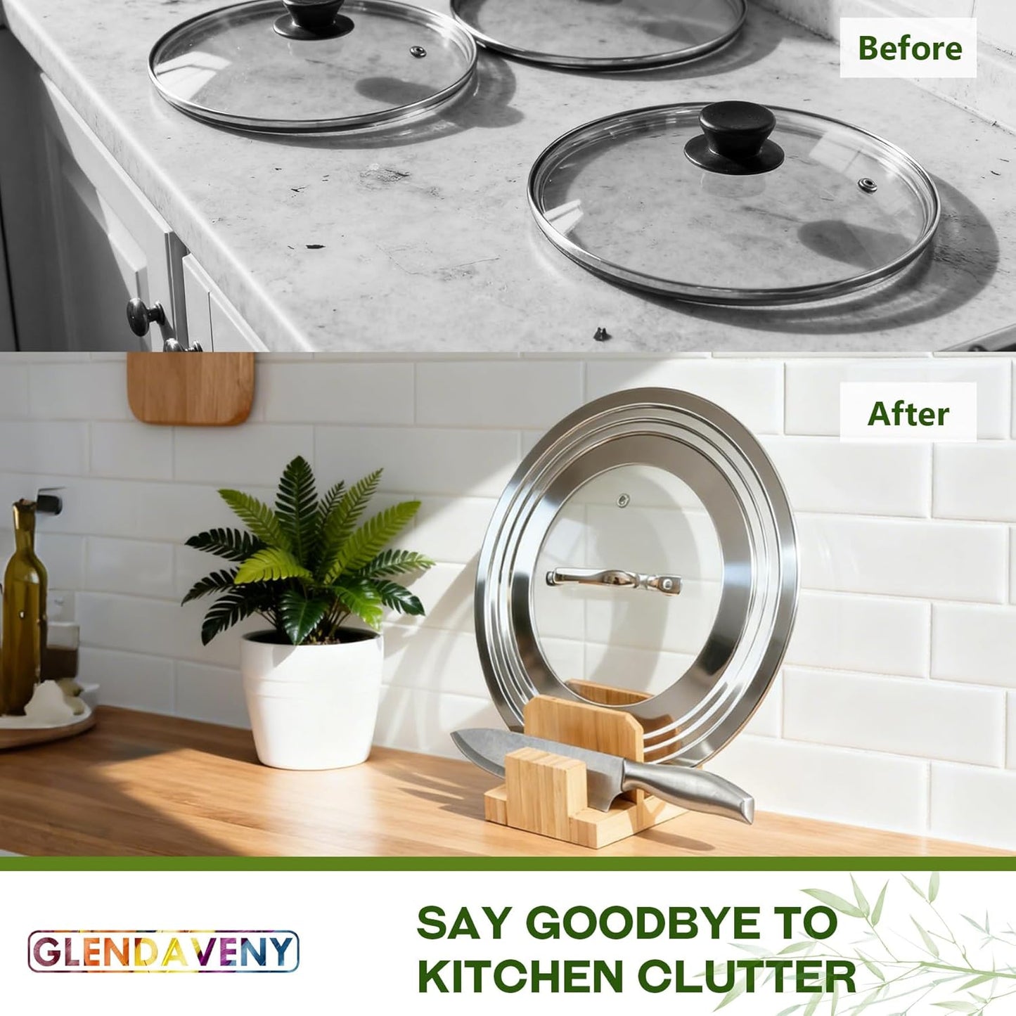 Bamboo Pot Lid Holder, Cutting Board Organizer Holder, Dish Plate Pot Lids Organizer Rack for Cabinet and Countertop