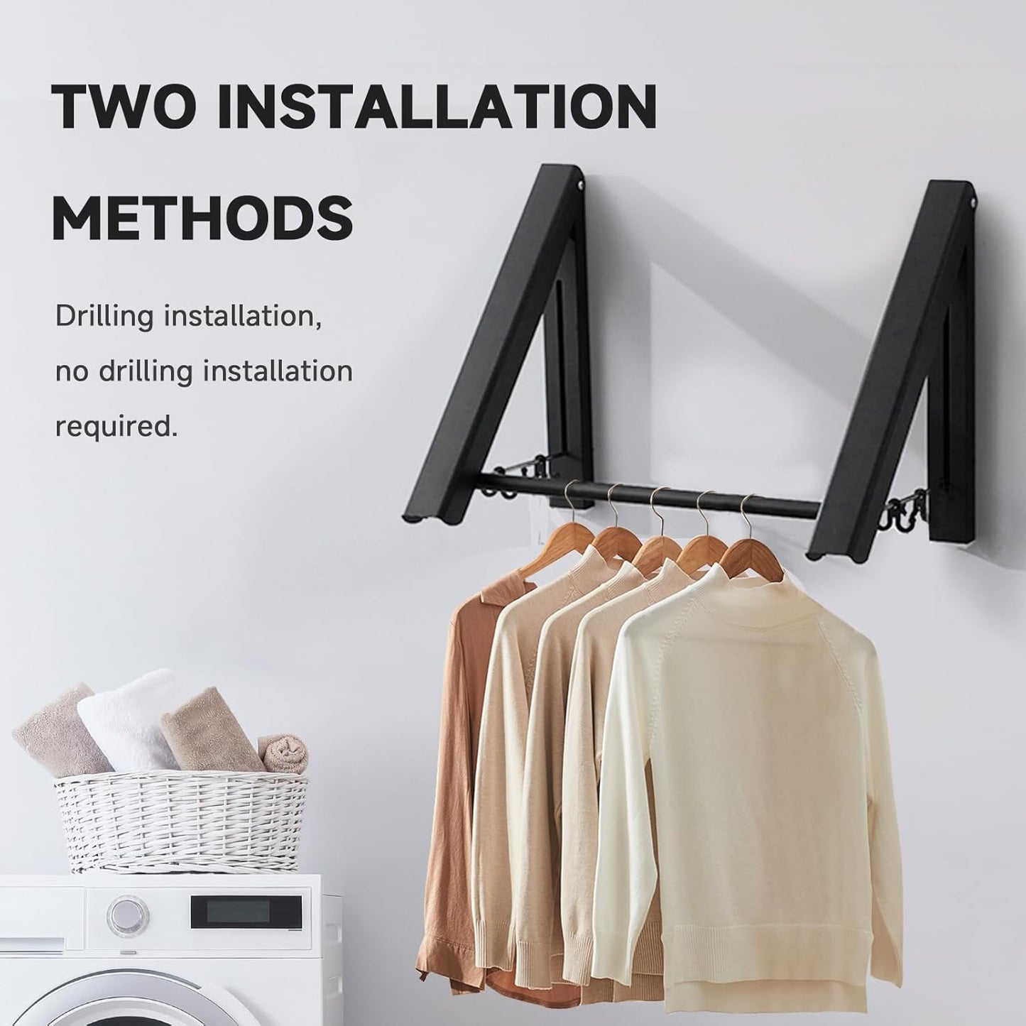 Retractable Clothes Drying Rack with 31 in Rod,Space Saver Wall-Mounted Retractable & Foldable Clothes Hanger for Laundry Room,Bedroom,Closet Storage Organization (2pcs, Black)