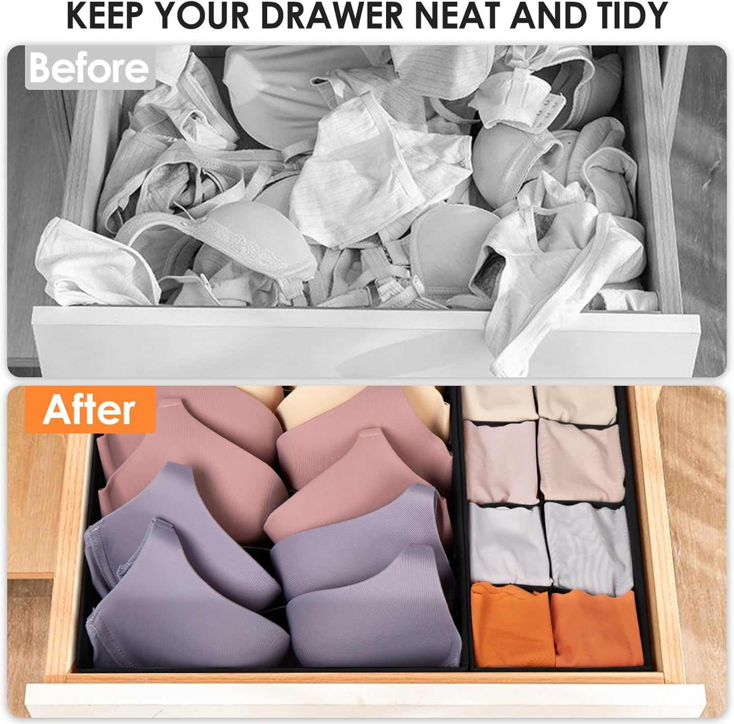 Criusia Drawer Organizer Clothes, 16 Pack Dresser Organizer Bins for Baby Clothes, Underwear Sock, Fabric Closet Organization and Storage Dividers for Nursery Bedroom (96 Compartments, Black)