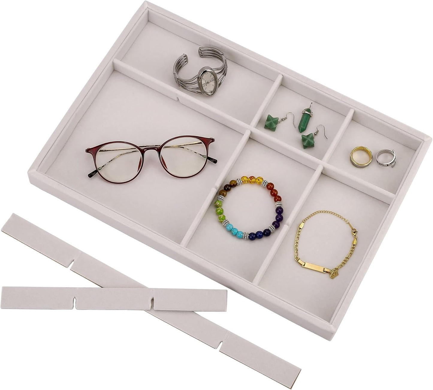 Mornajina 12 Grids Velvet Jewelry Tray Jewelry Display Tray, Stackable Empty Plate Trays for Earrings Necklaces Bracelet Rings Display Showcase - Beige