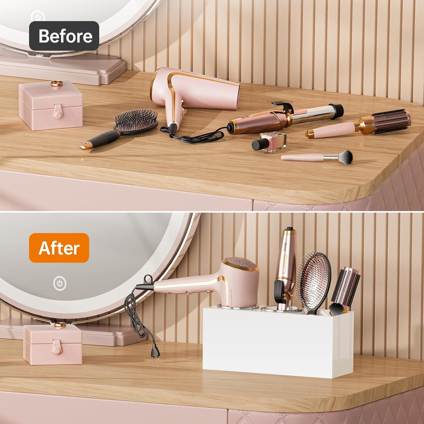 Hair Tool Organizer Acrylic: Hair Dryer Holder Wall Mount - Blow Dryer Holder Cabinet Door - Bathroom Countertop Organizer for Curling iron Hot Styling Tools Flat Iron - White