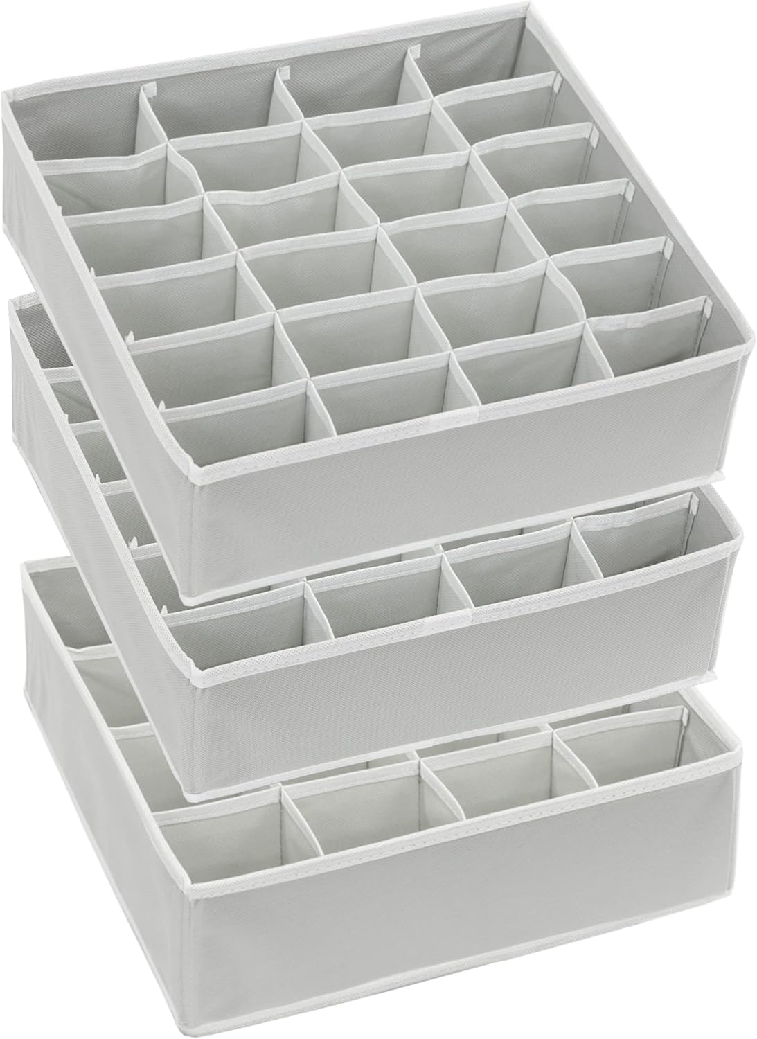 Simple Houseware Sock Drawer Organizer for Dresser/Closet/Bedroom, 3 Pack, Gray