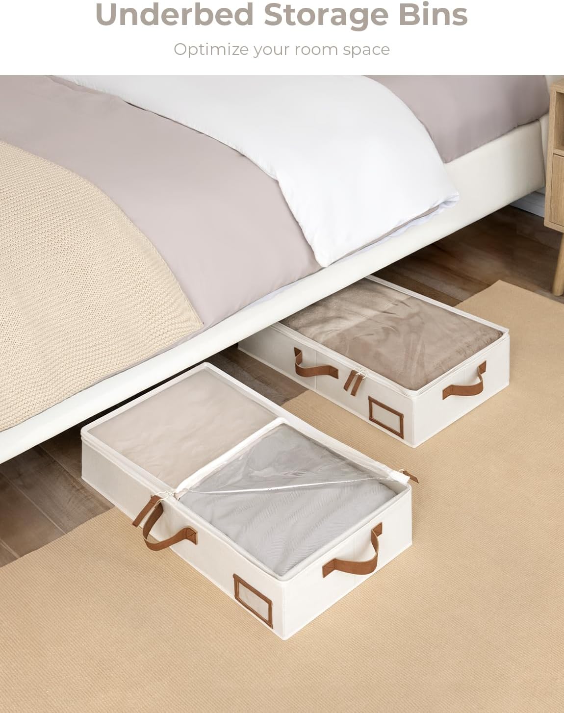 StorageWorks Under Bed Storage Containers with Handles and Label Holder, 2 Pack Ultra-thick Fabric Underbed Bins, Closet Organizer for Clothes, Blankets, Sweater