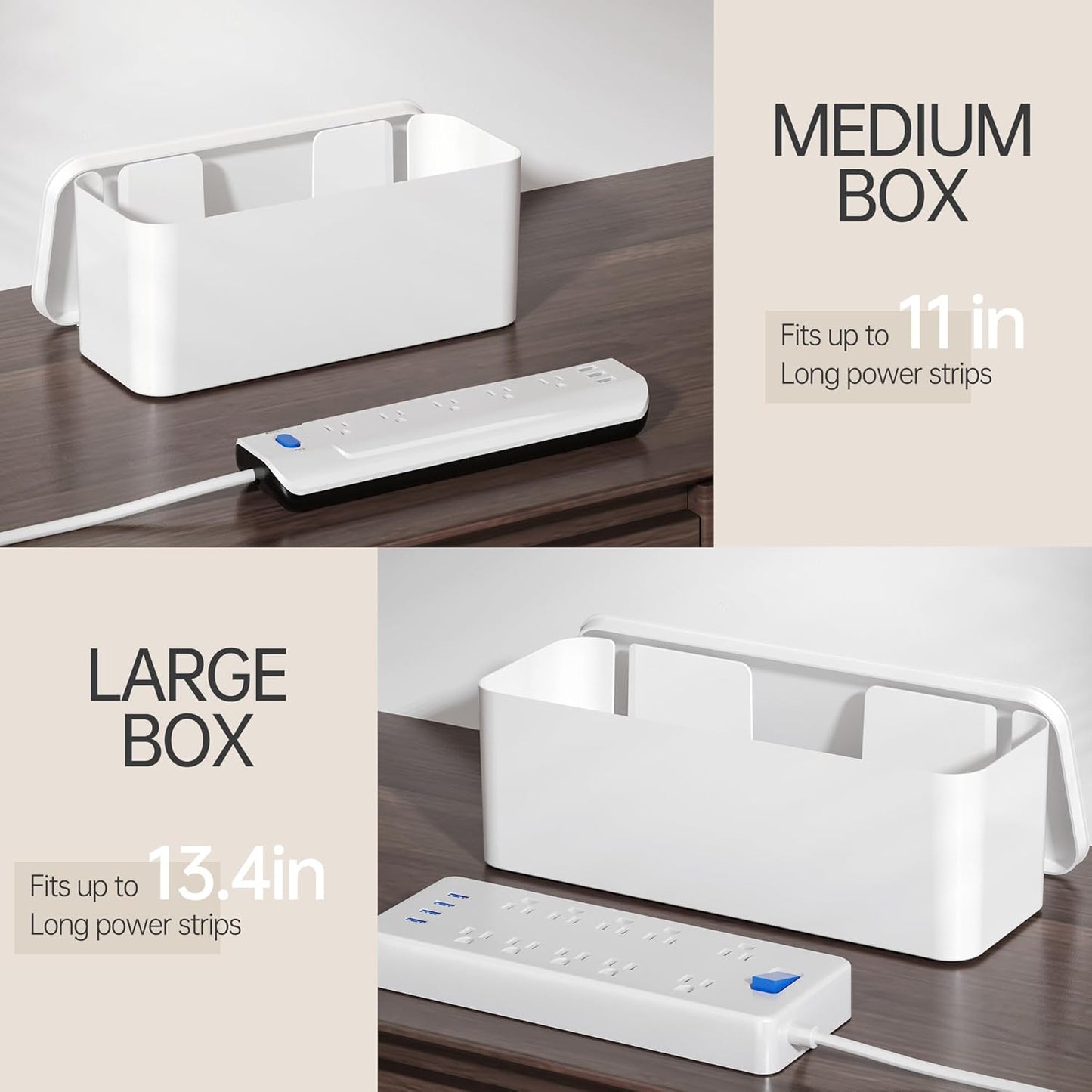 YECAYE 2 Pack Cable Management Box, Pet Friendly Cord Organizer Box for Home & Office, Child-Proof Cable and Power Strip Protector Box, Wire Hider and Cord Organizer for Desk, White