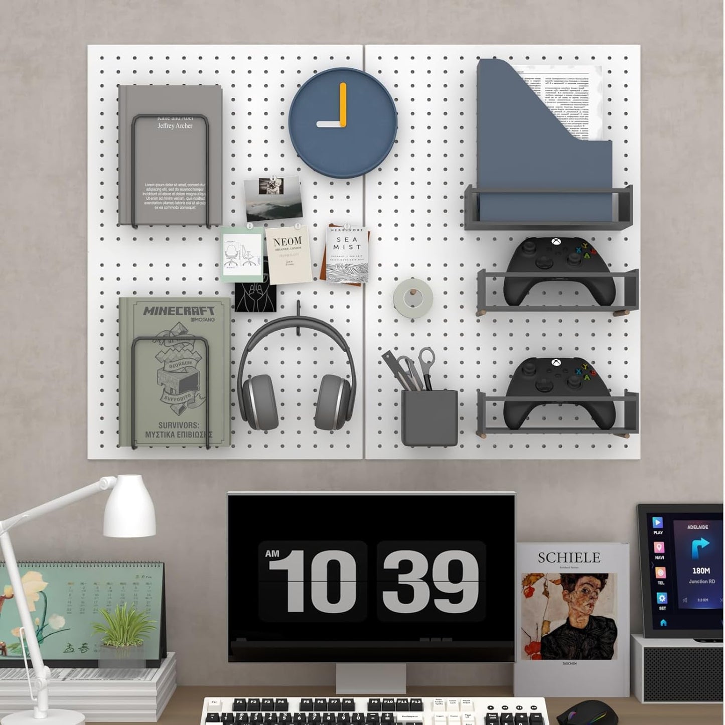 Peg Board,4 Pack Metal Peg Board Panels,White PegBoard Wall Organizer,16"x12" Small Tool Pegboard for Walls,Tools,Garage,Office,Kitchen