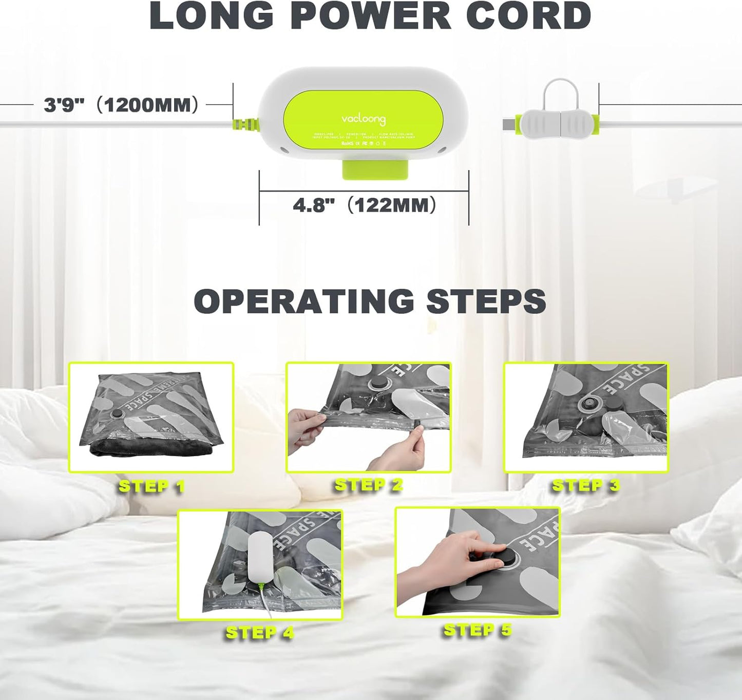 Vacuum Storage Bags for Travel with Portable Electric Pump, 8 Packs Vacuum Seal Bags for Clothing with High Pressure Pump, Compression Packing Space Saver, Portable Travel Bags for Luggage